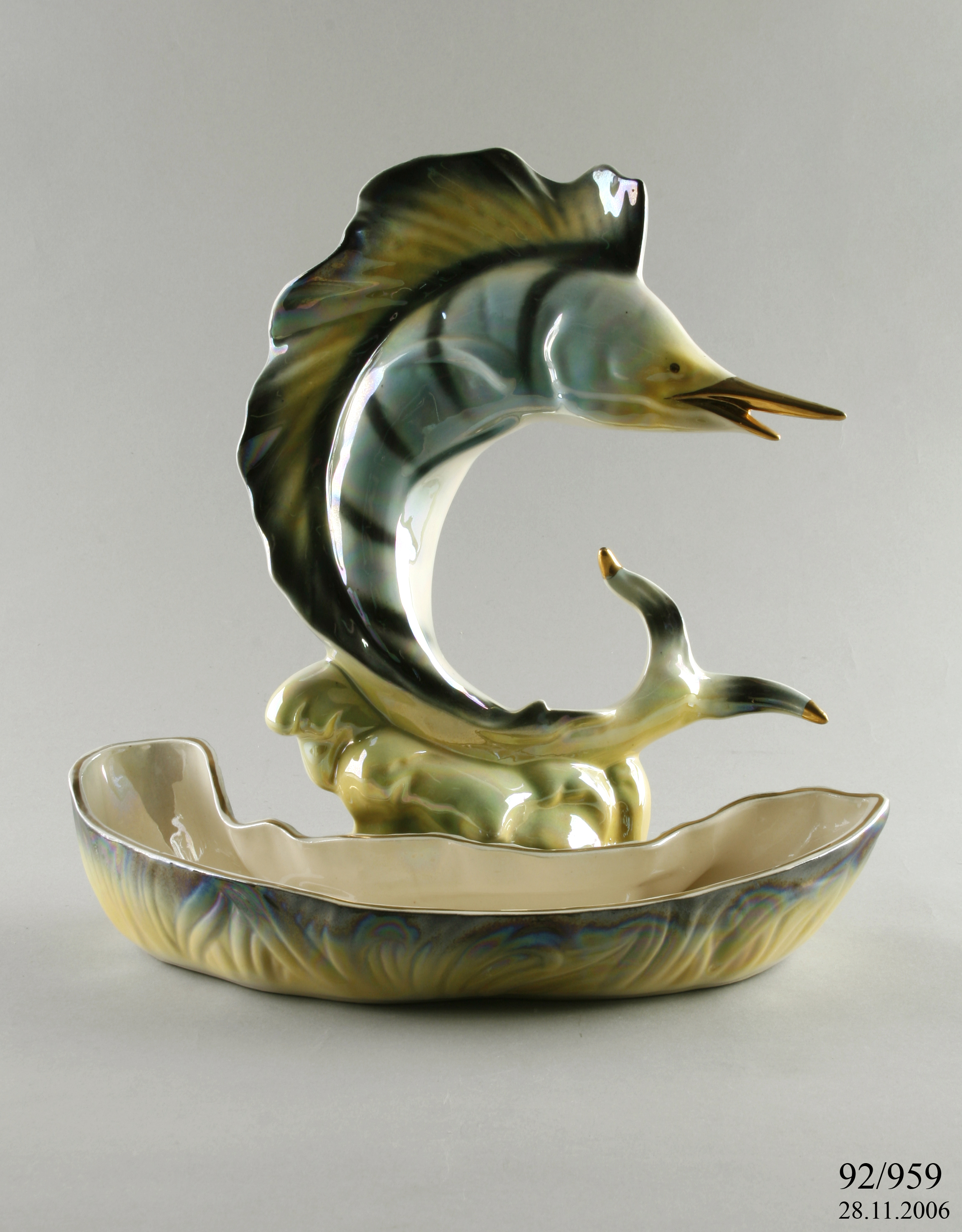 A Pates Potteries centrepiece vase in the shape of a swordfish.