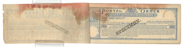 Postal note specimens