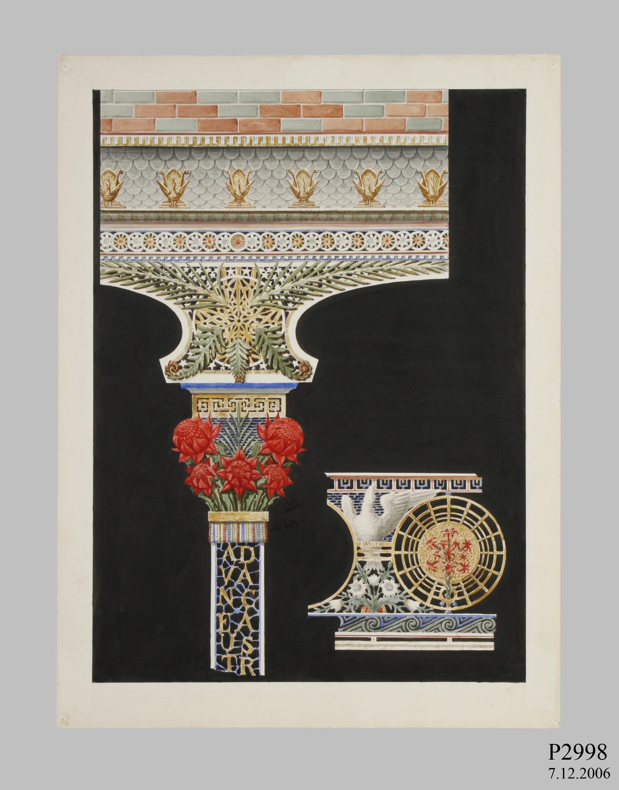 Bookplate design entitled 'Verandah Pillar, entablature and railing'