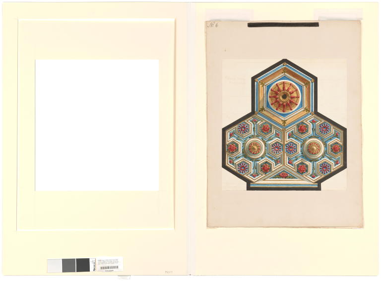 'Ceiling of same room, B (Hotel Australia - designs for zinc ceilings - Dining Hall)' design from the unpublished book 'Australian Decorative Arts' by Lucien Henry