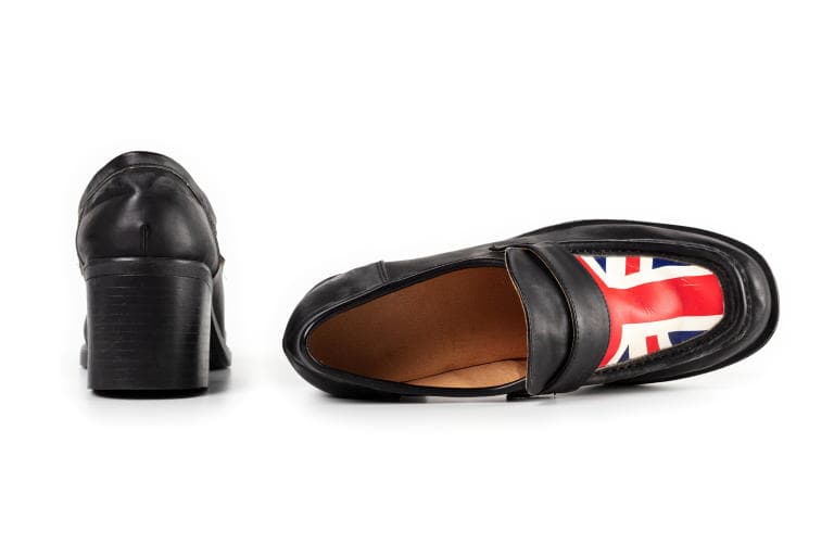 Powerhouse Collection - Women's black leather loafers with Union Jack  motif, 1996