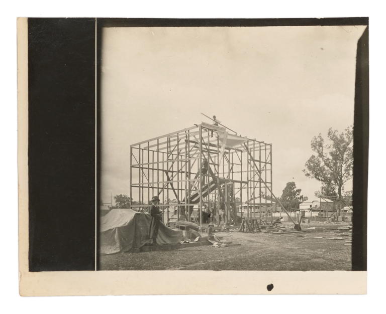 Photograph of astrograph telescope within building frame at Goondiwindi