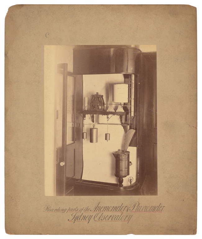 Albumen print of an anemometer and pluviometer by C Bayliss