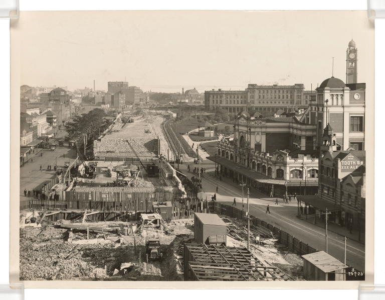 Photograph of the construction of approach to Central Station