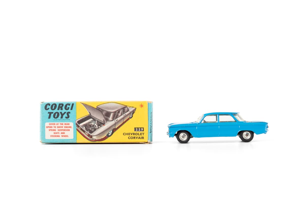 Seven Corgi Toys American cars, comprising a No. 229 Chevrolet Corvair, a No. 24