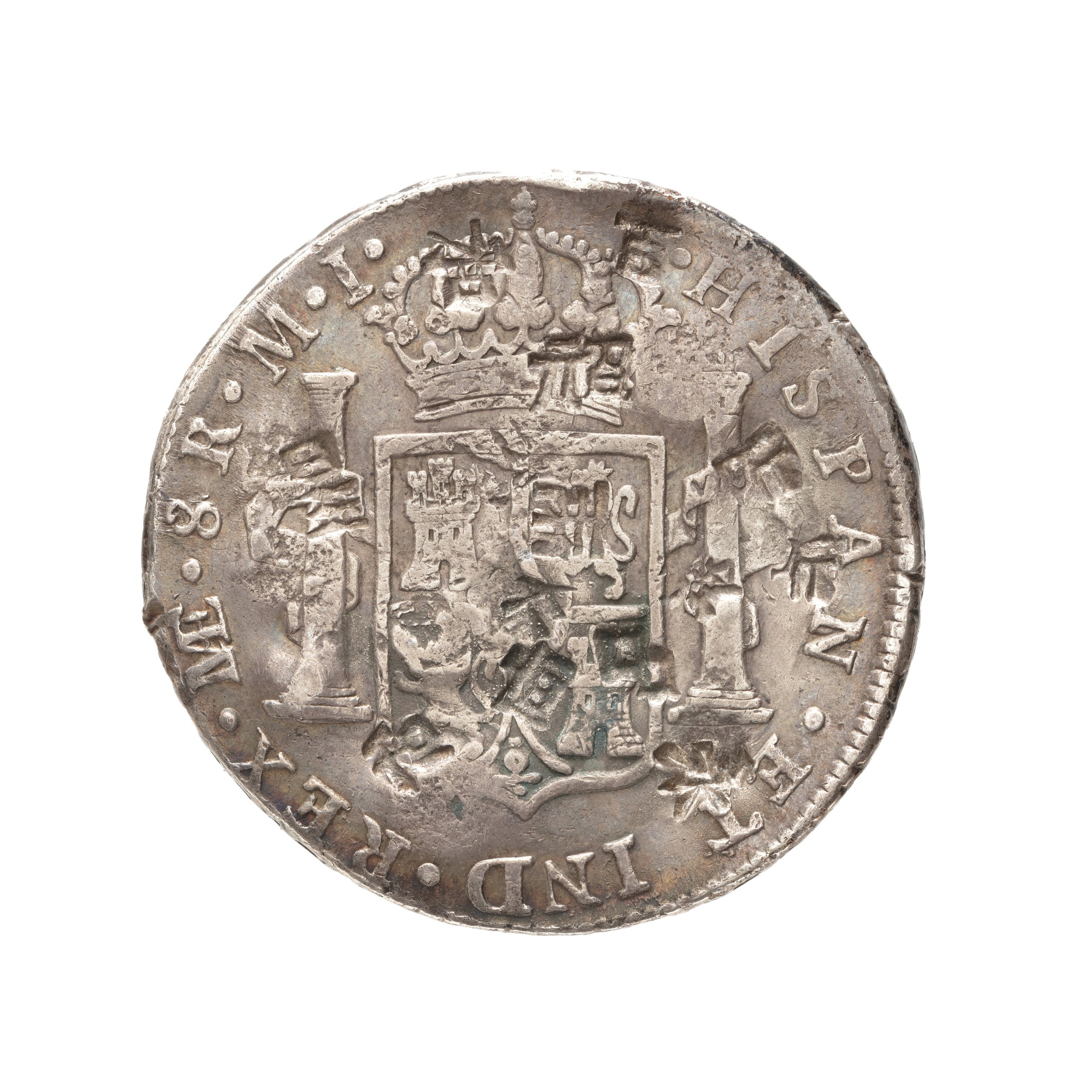 British coin countermarked on Spanish Eight Reales coin