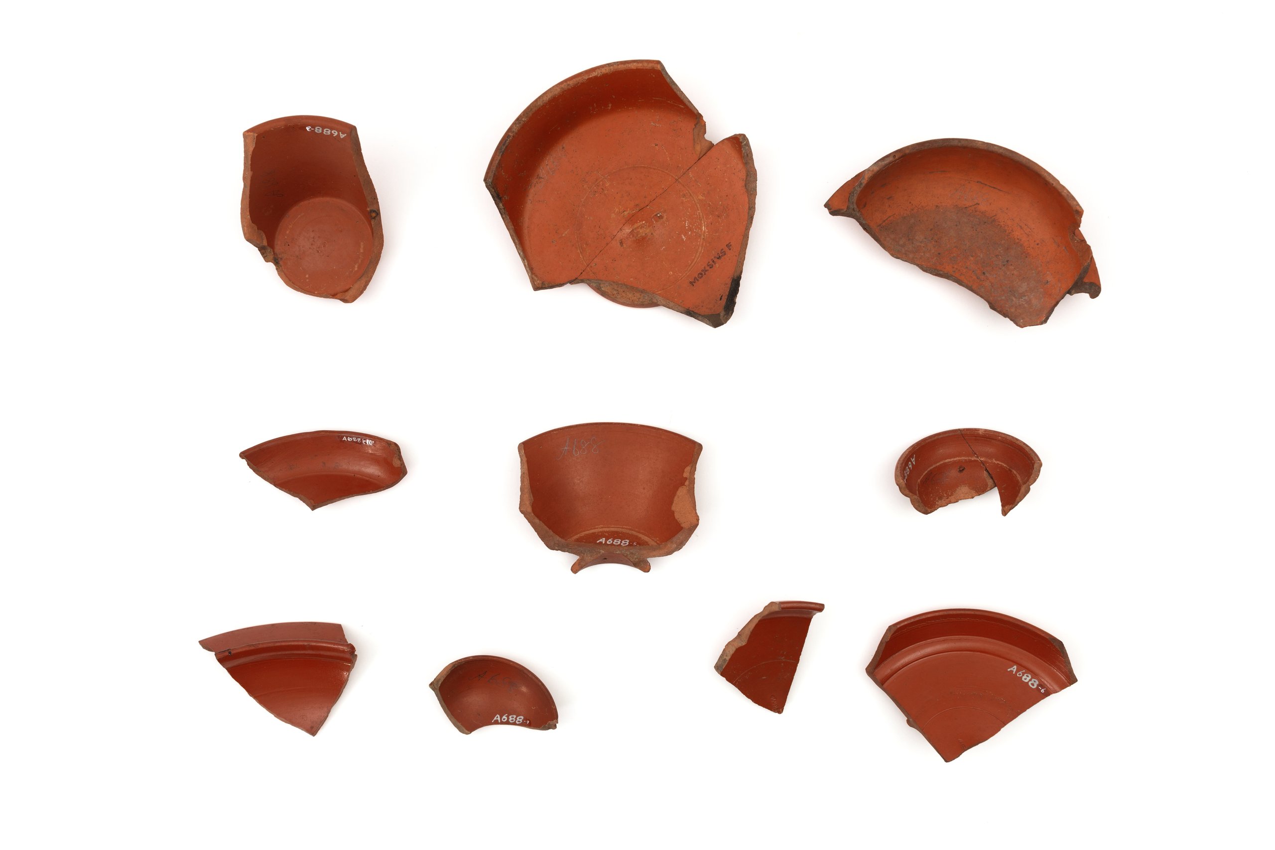 10 pottery sherds of terra sigillata