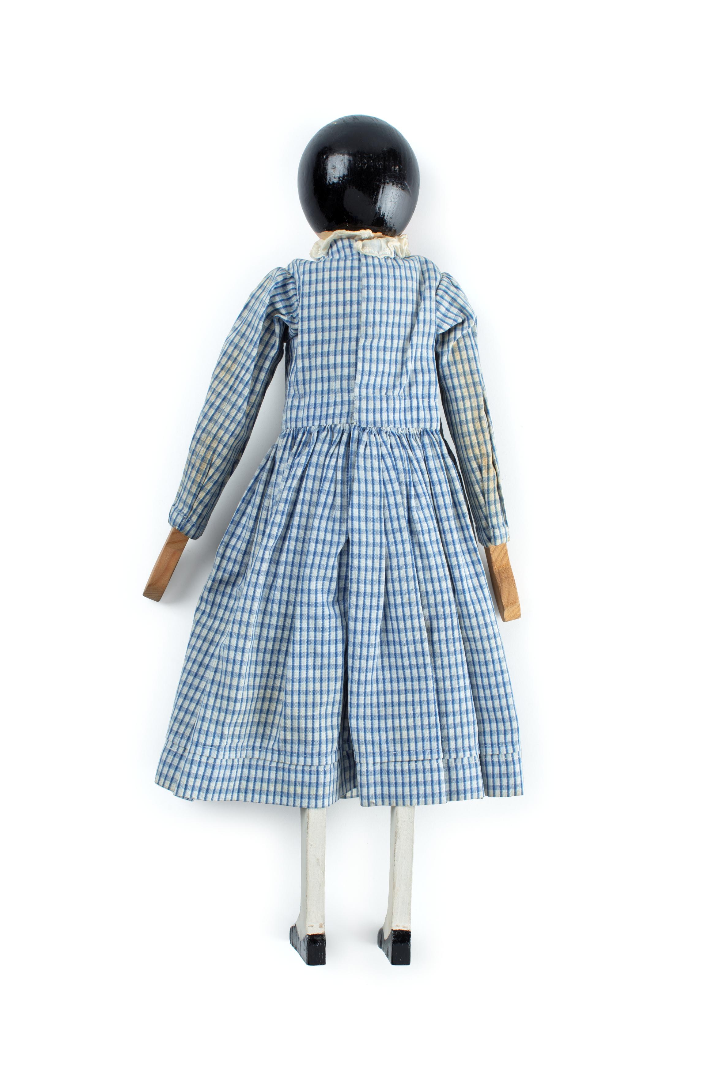Powerhouse Collection - Wooden peg doll in blue gingham dress
