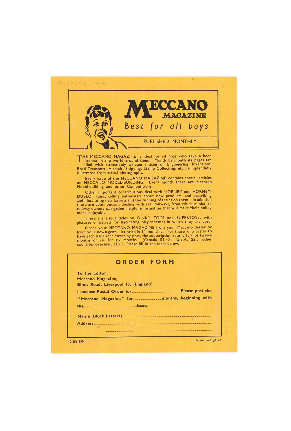 Powerhouse Collection - Order form for Meccano Magazine