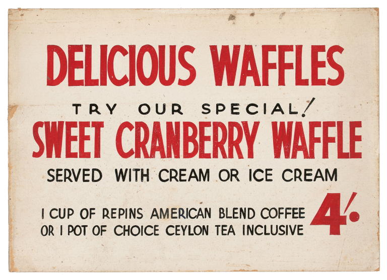 'Delicious Waffles' sign from Repin's Coffee Inn