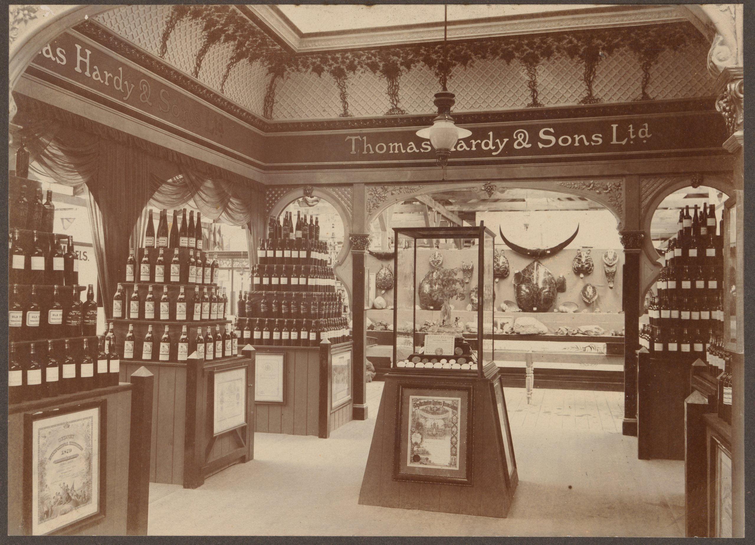 Photograph of promotional exhibit for Thomas Hardy & Sons Ltd