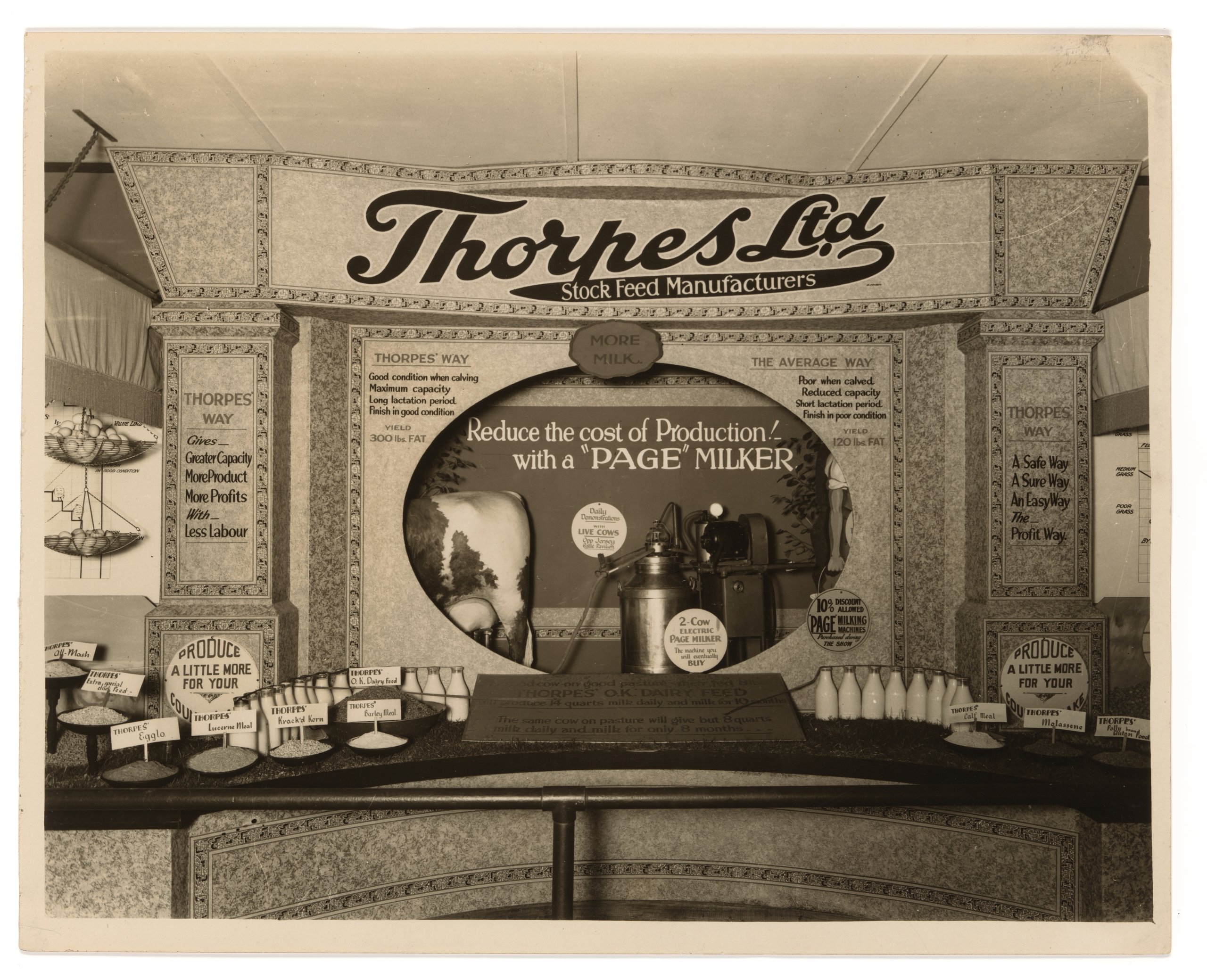 Photograph of promotional exhibit for Thorpes Ltd at Sydney Royal Easter Show