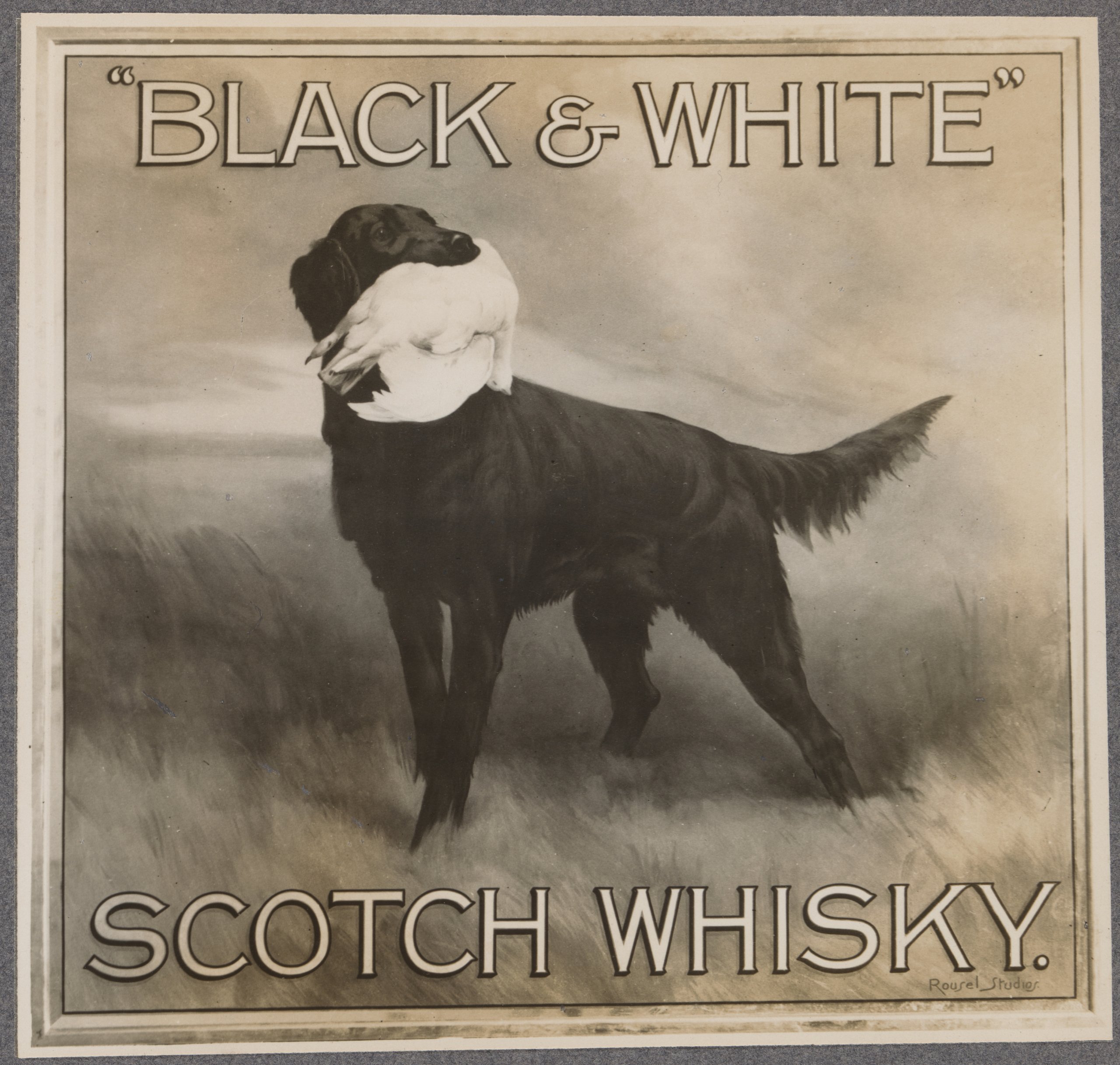 Photograph of glass pub sign for the Balfour Hotel advertising Black & White Scotch Whiskey
