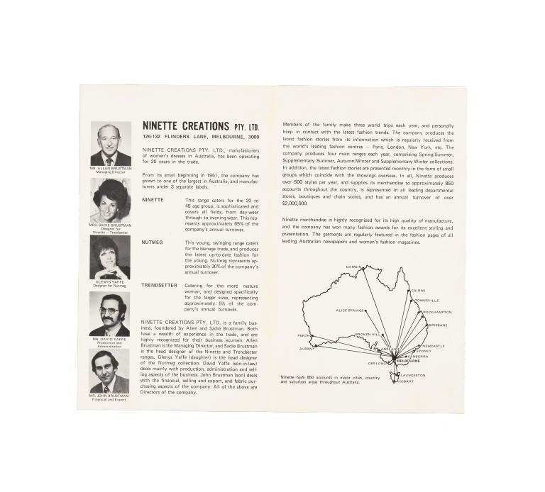 'Ninette Melbourne' catalogue part of the Bruno Benini Archive