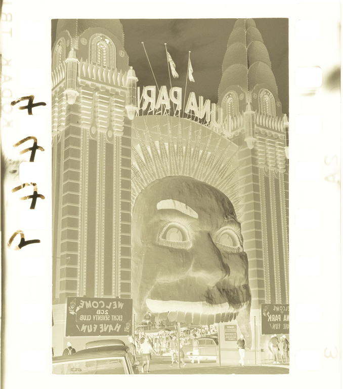Negative of Luna Park entrance photographed by David Mist