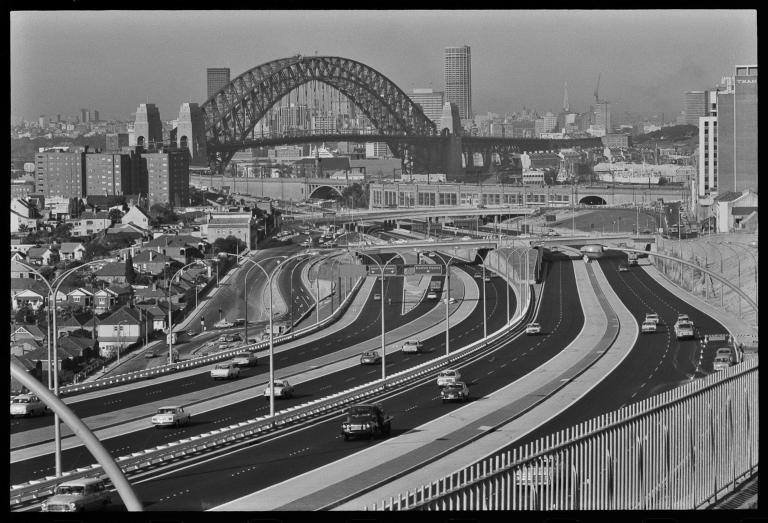 Negative of Warringah Expressway and Harbour Bridge photographed by David Mist