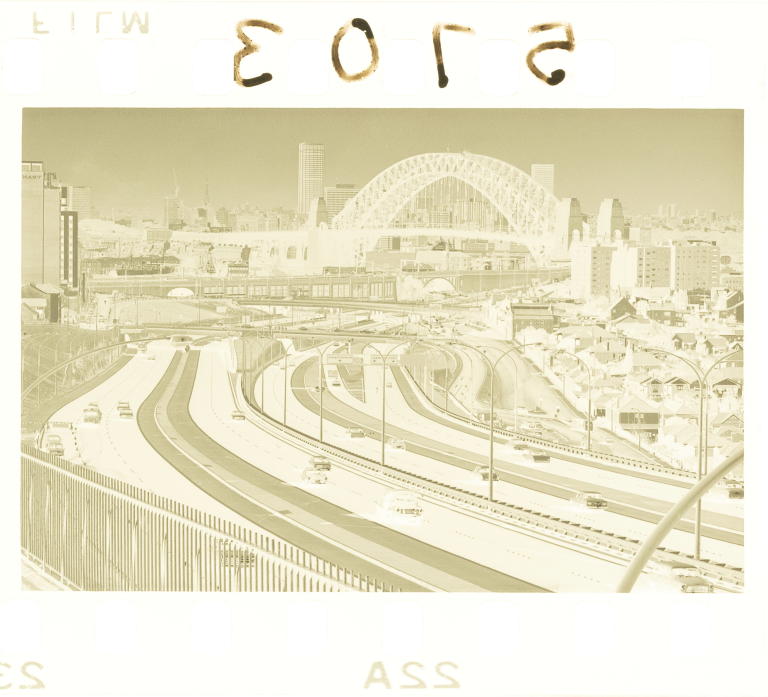 Negative of Warringah Expressway and Harbour Bridge photographed by David Mist