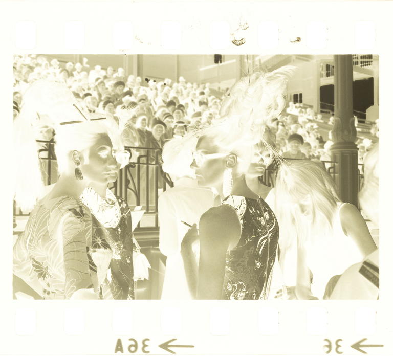 Negative of 'Fashion on Parade' models at Randwick racecourse photographed by David Mist