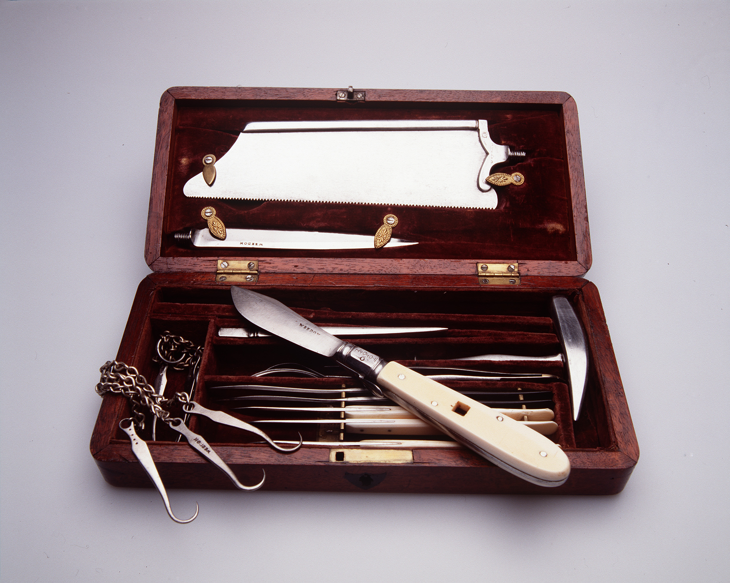 Set of Weedon post-mortem instruments used by Dr Charles Nathan in Sydney, 1830-1860