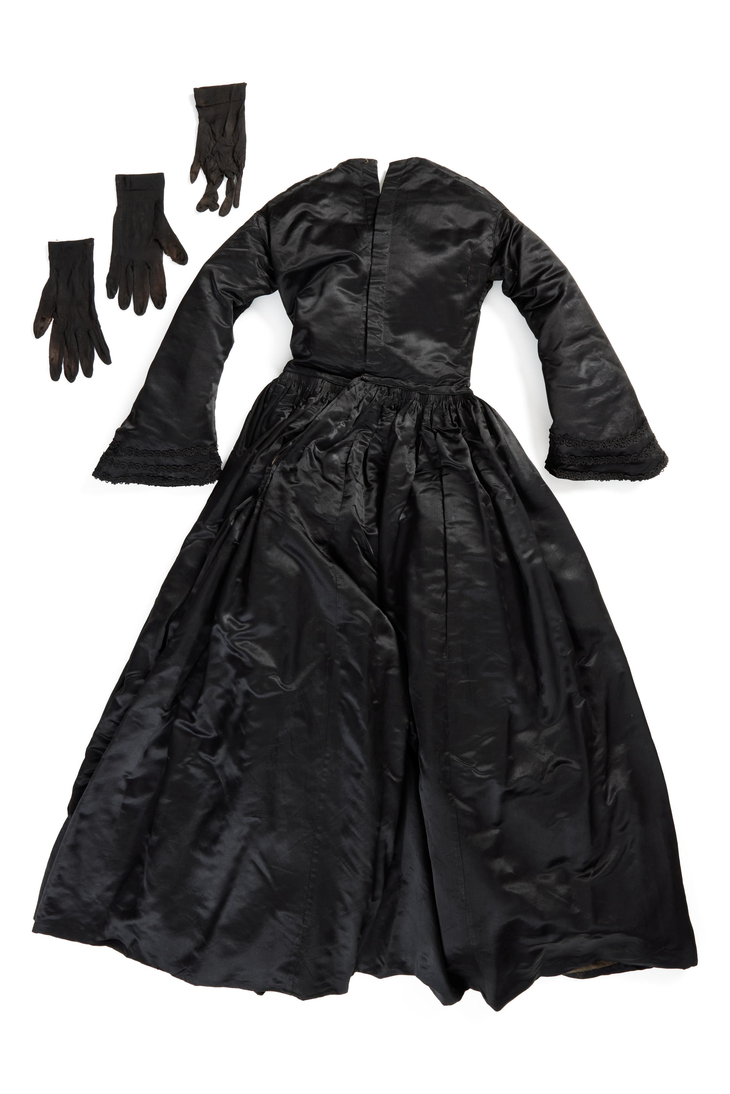 Powerhouse Collection - Mourning dress with gloves worn by Amelia Hackney,  c. 1857