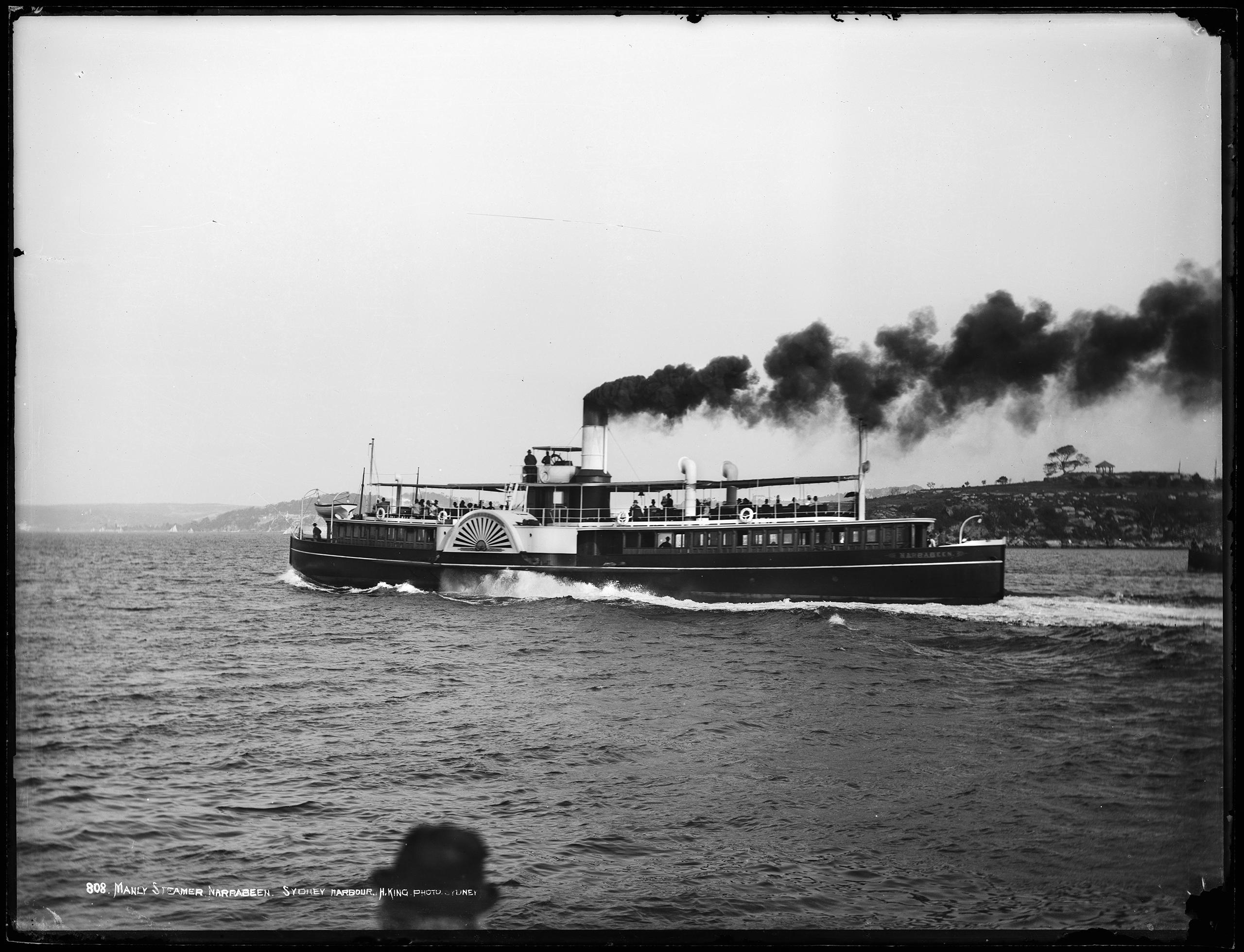 Glass plate negative of Manly paddle ferry 'Narrabeen', Sydney Harbour, 1886-1899