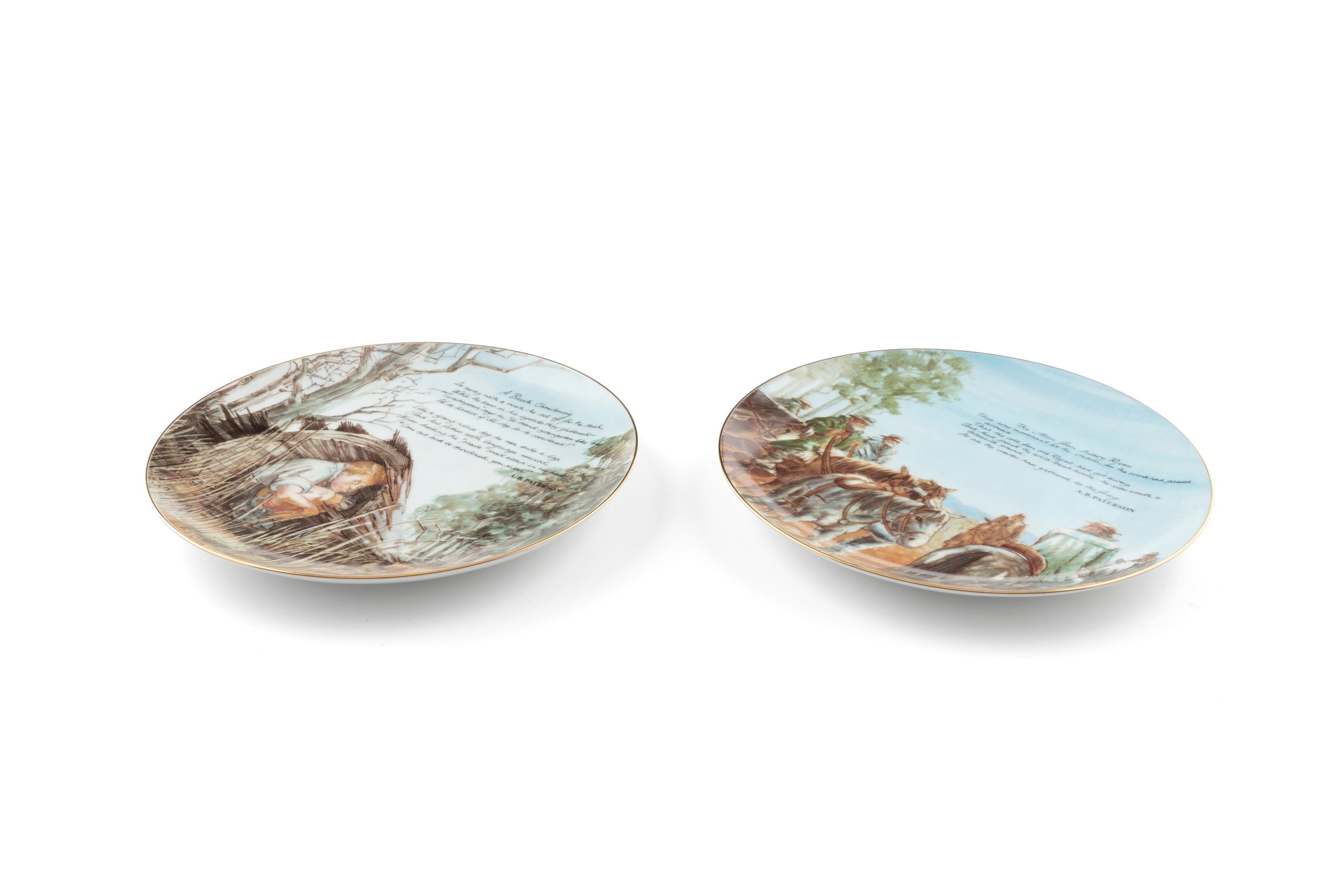 Set of six plates with Banjo Paterson designs