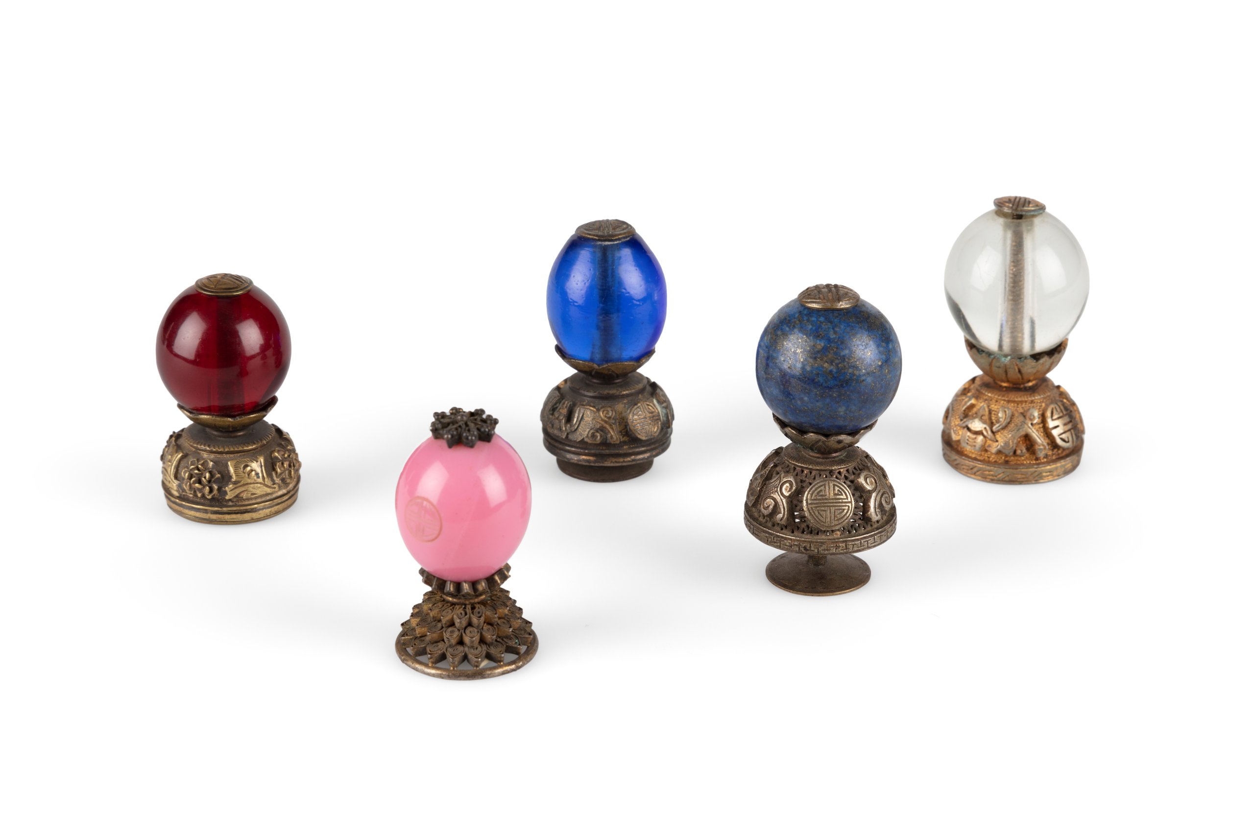 Full set of nine ranks of hat finials for Chinese court officials