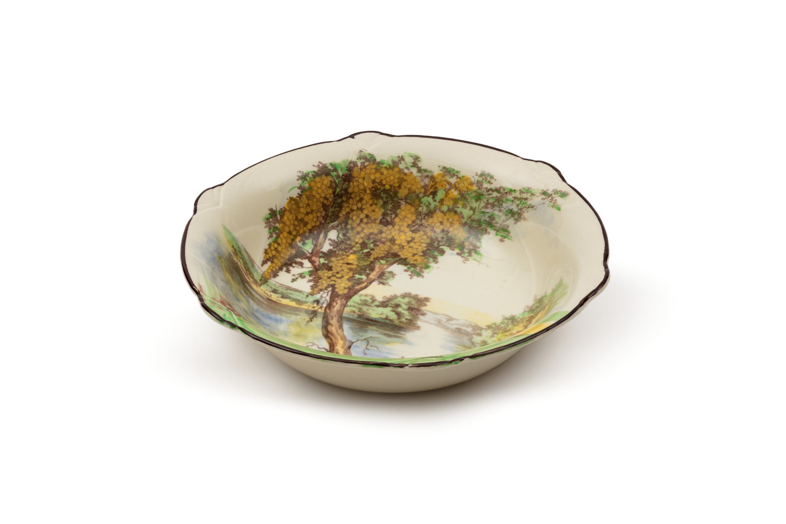 Porcelain dish with handpainted landscape scene