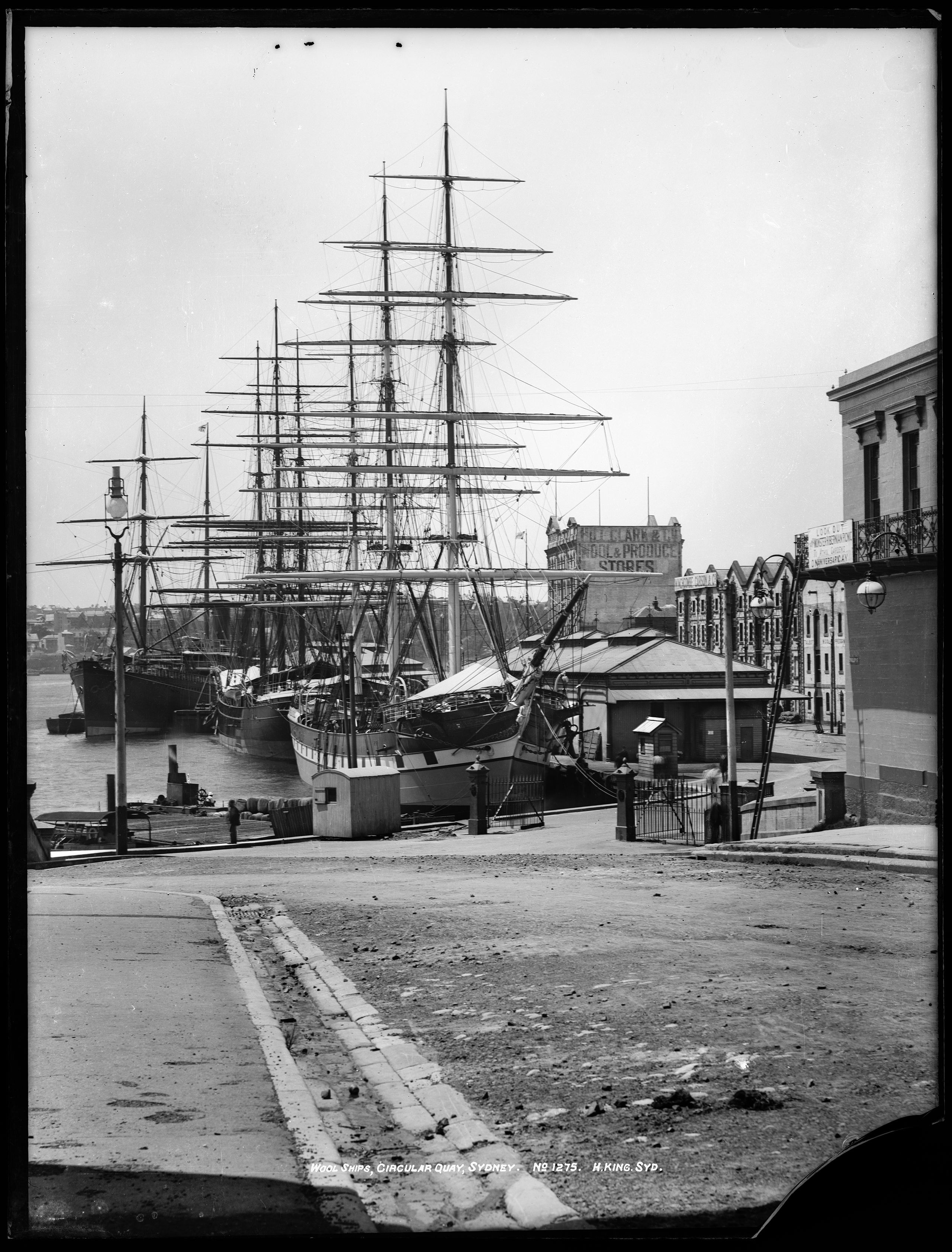 Glass plate negative of wool clippers at Circular Quay, Sydney, 1883-1900