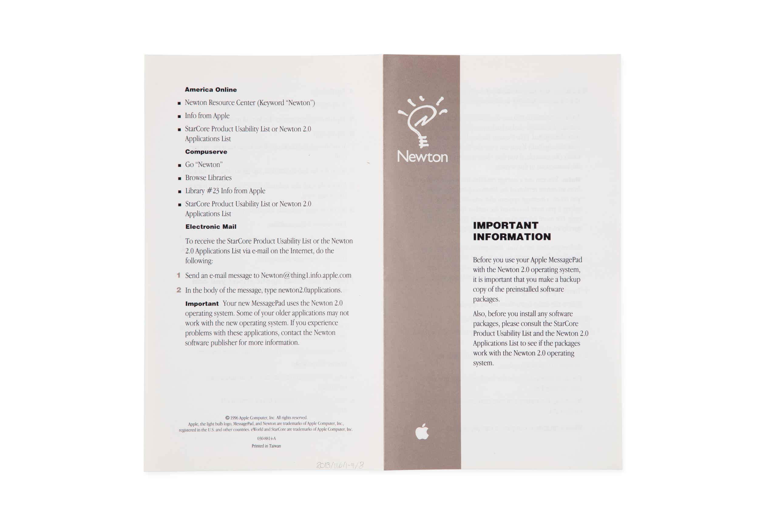 Powerhouse Collection - Booklet for Apple Newton MessagePad 130