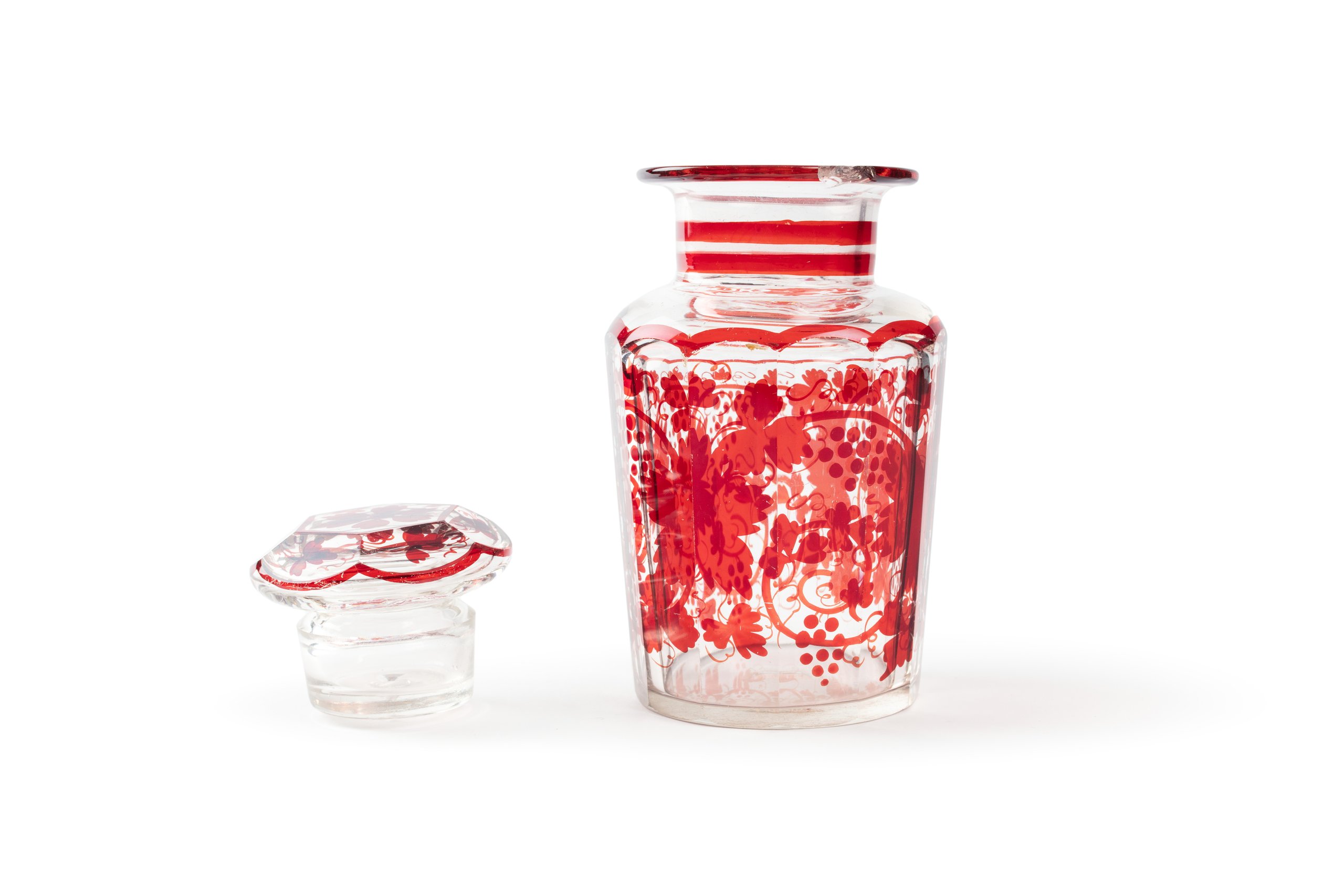 Ruby red glass jar made in England