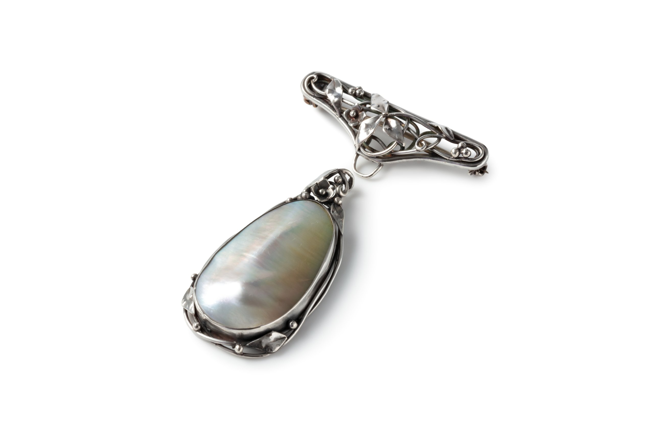 Silver and blister pearl brooch by Dorothy Wager