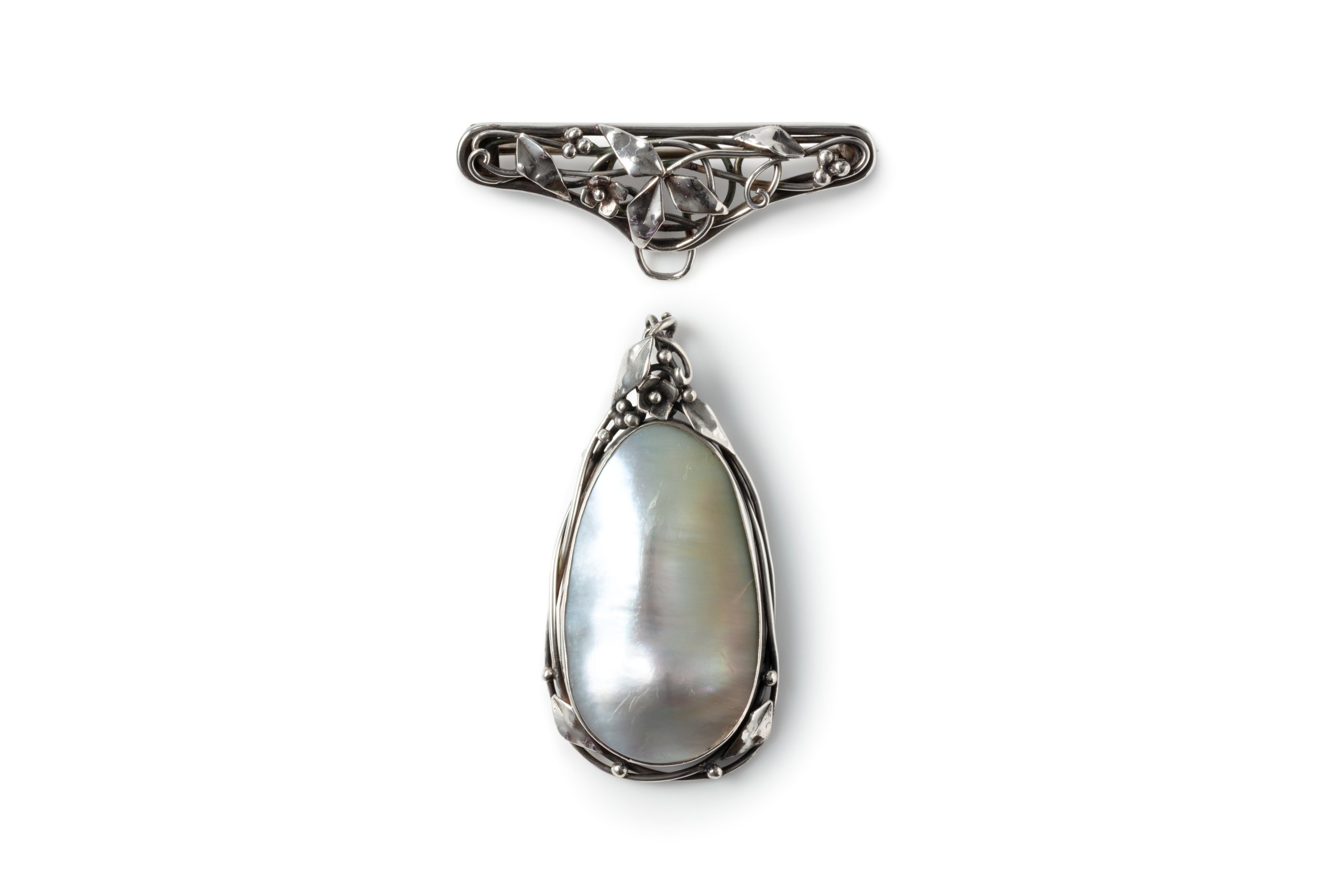 Silver and blister pearl brooch by Dorothy Wager