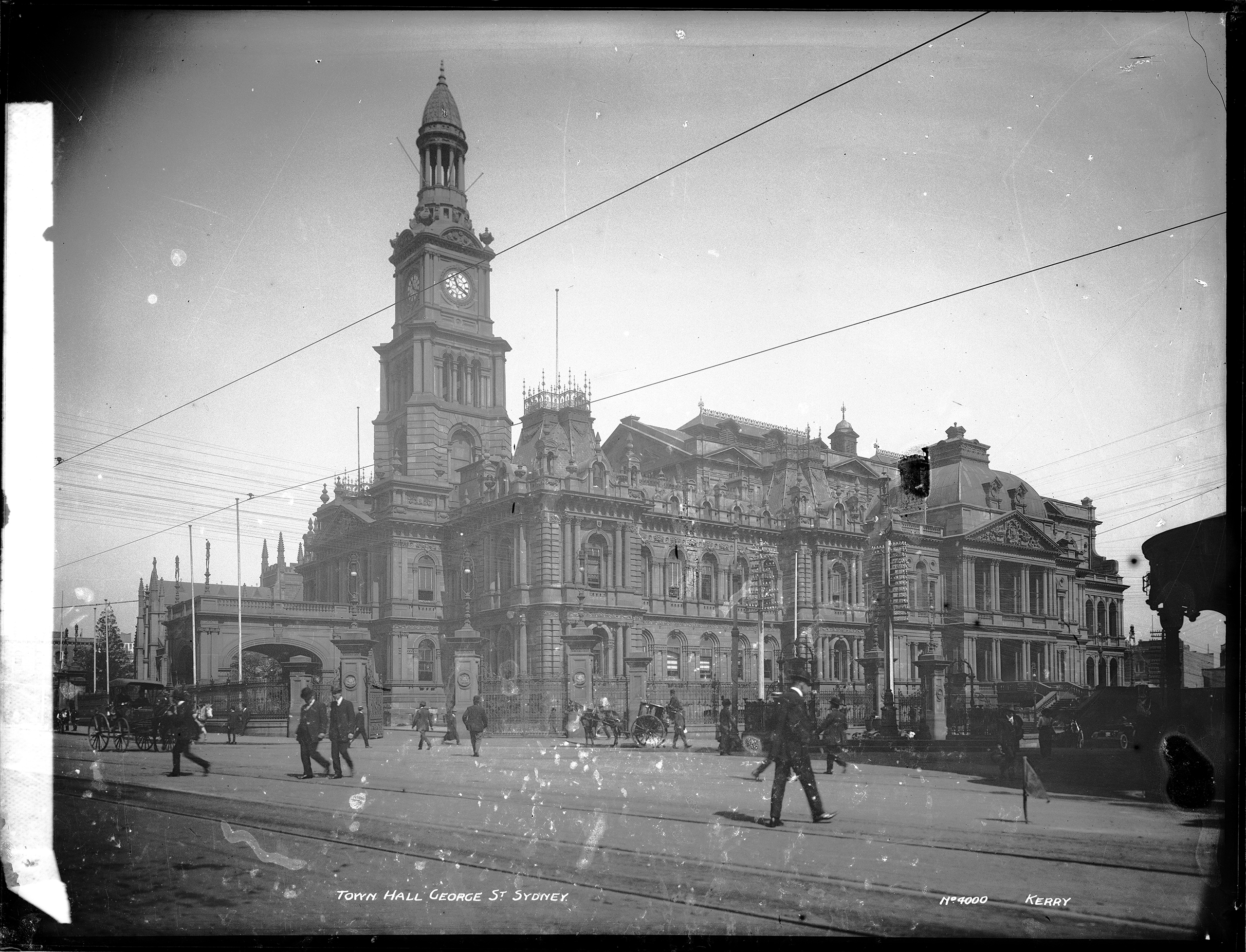 Glass plate negative, 'Town Hall, George Street' by Kerry & Co