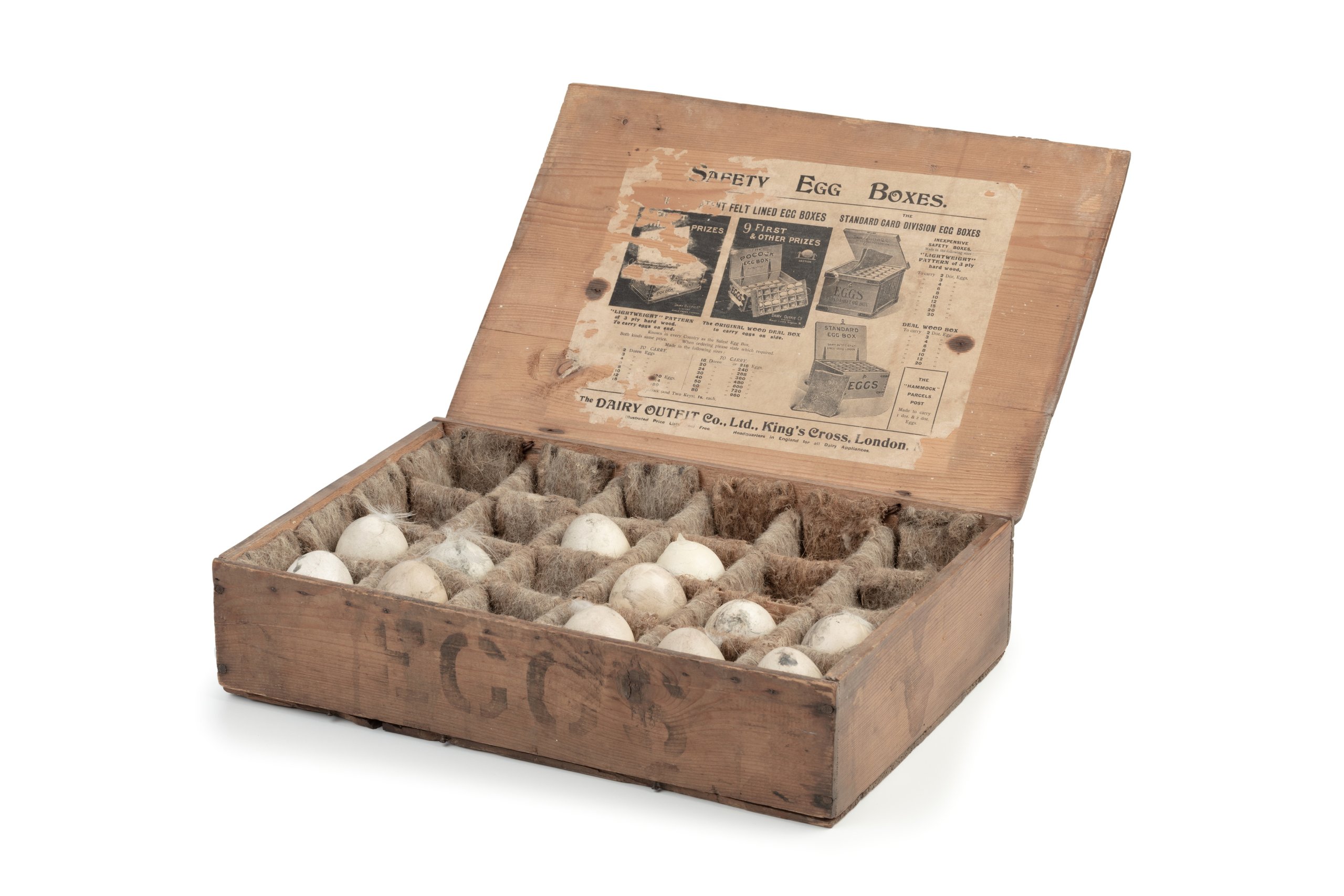 Egg box with eggs by the Dairy Outfit Co Limited England