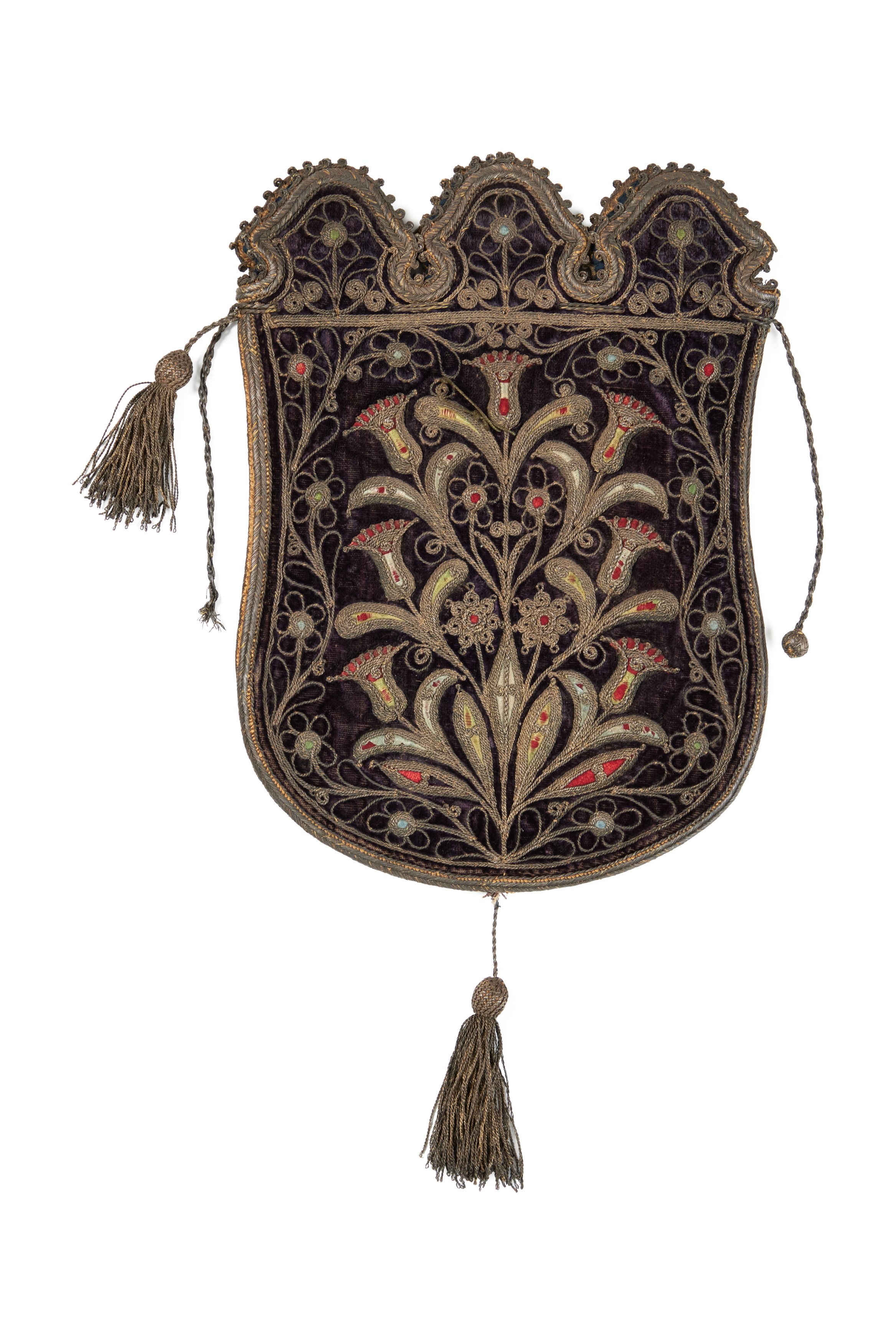 A pouch with embroidered tapestry design