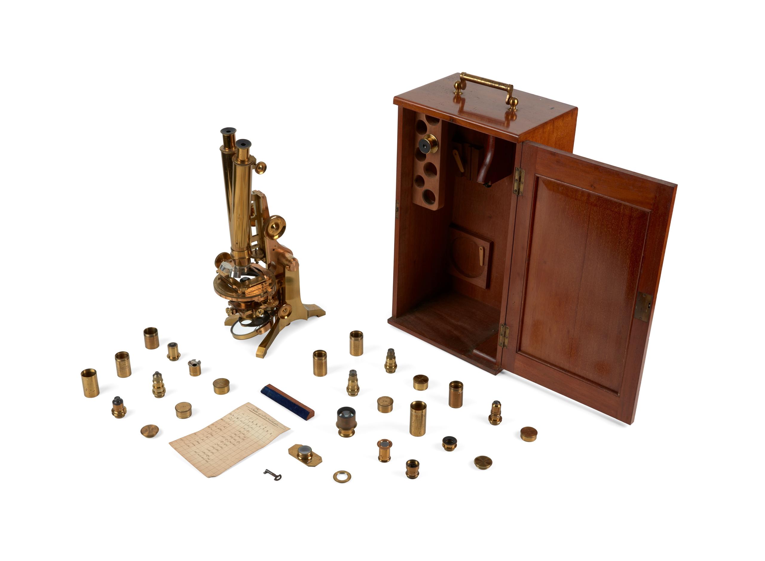 Powerhouse Collection - Microscope with accessories in wooden box