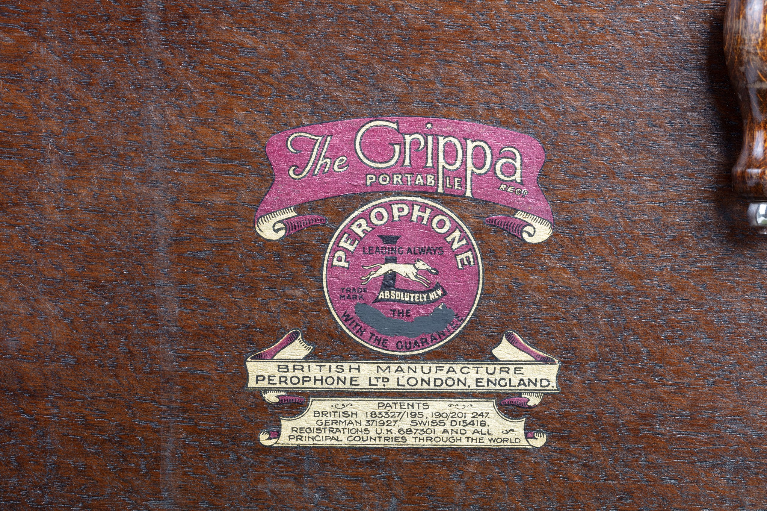 'The Grippa Portable Perophone' gramophone