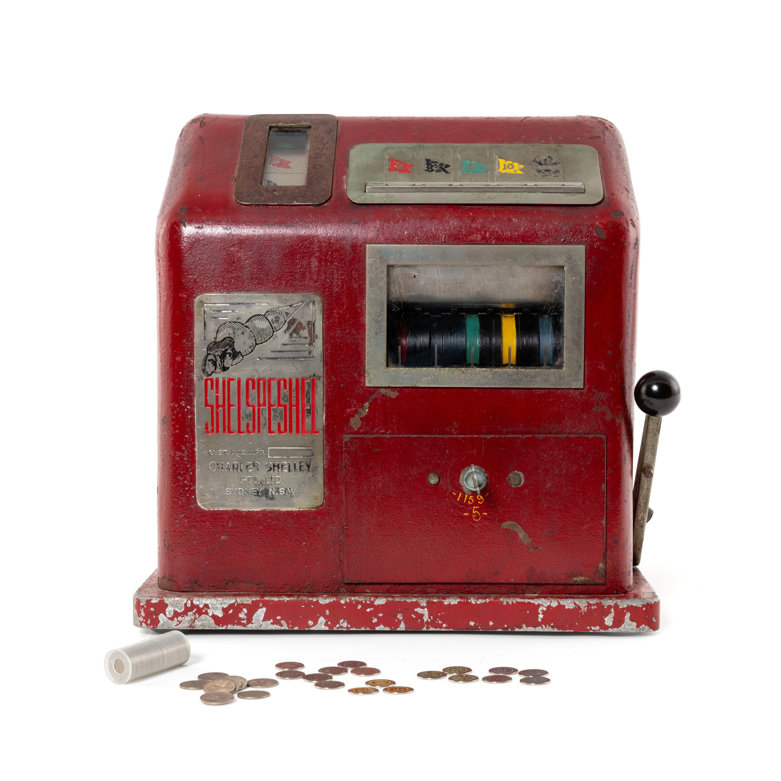 'Shelspeshel' poker machine with tokens by Charles Shelley Proprietary Limited