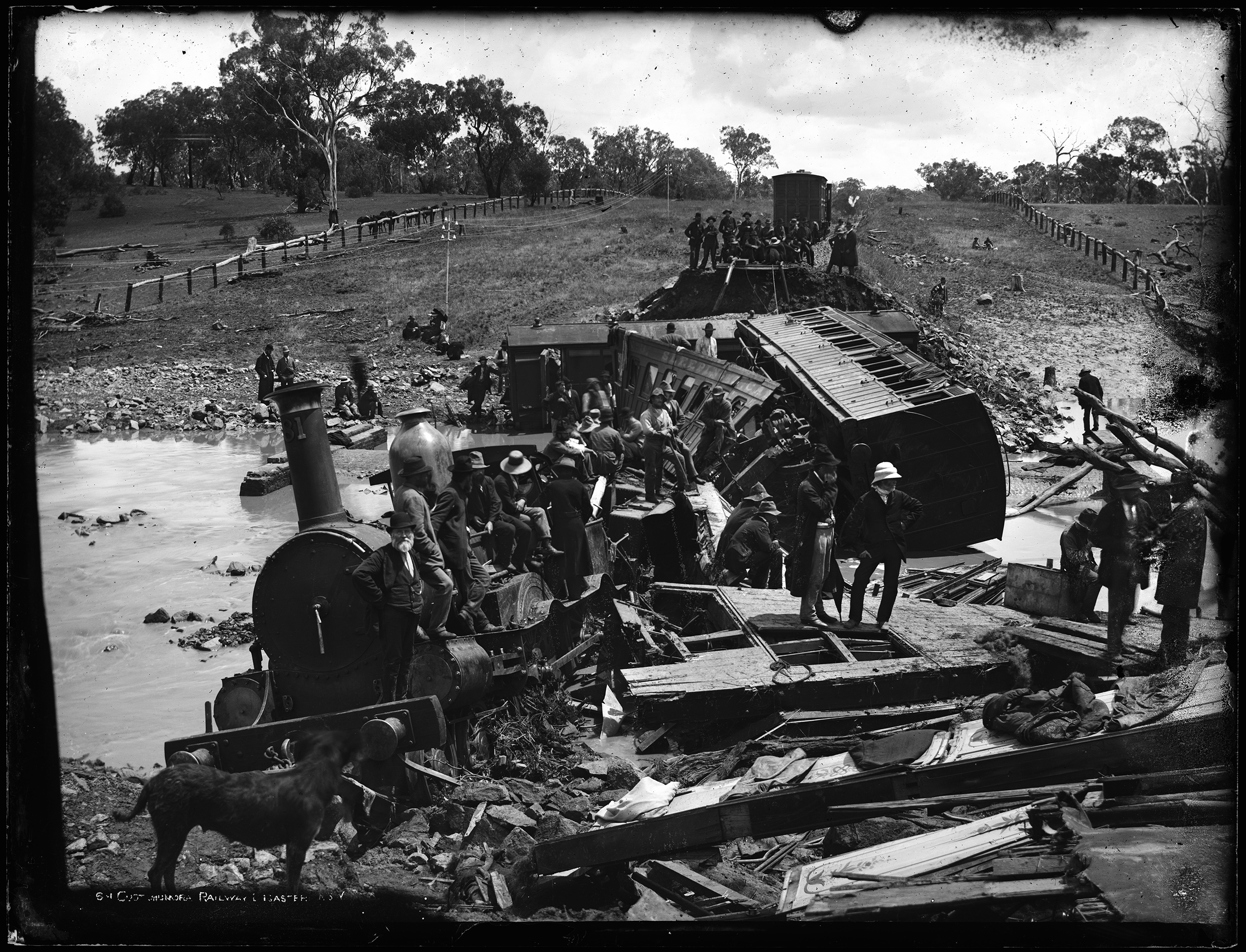Glass plate negative, 'Cootamundra Railway Disaster, N.S.W.' by Henry King