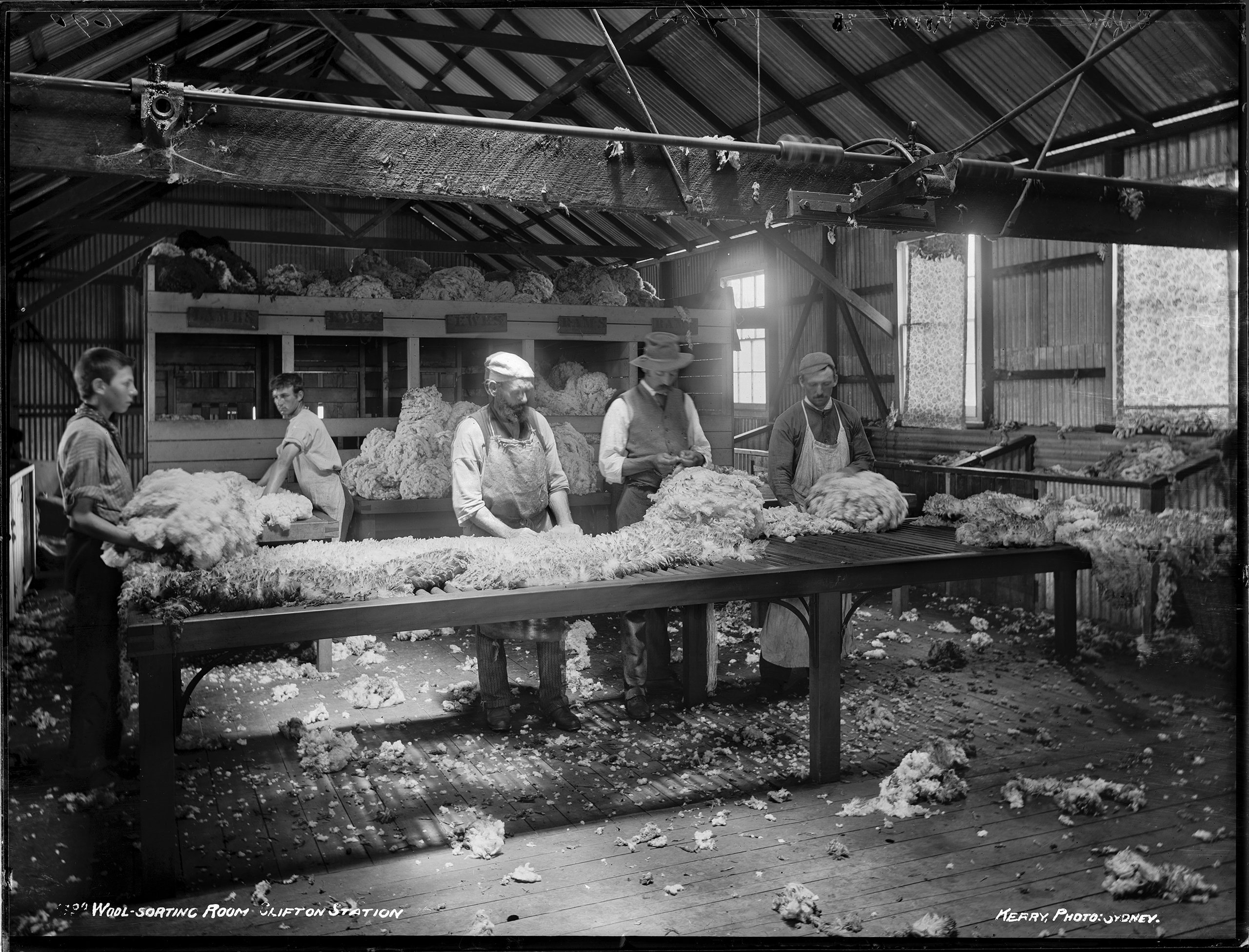 Wool sorting room at Clifton Station