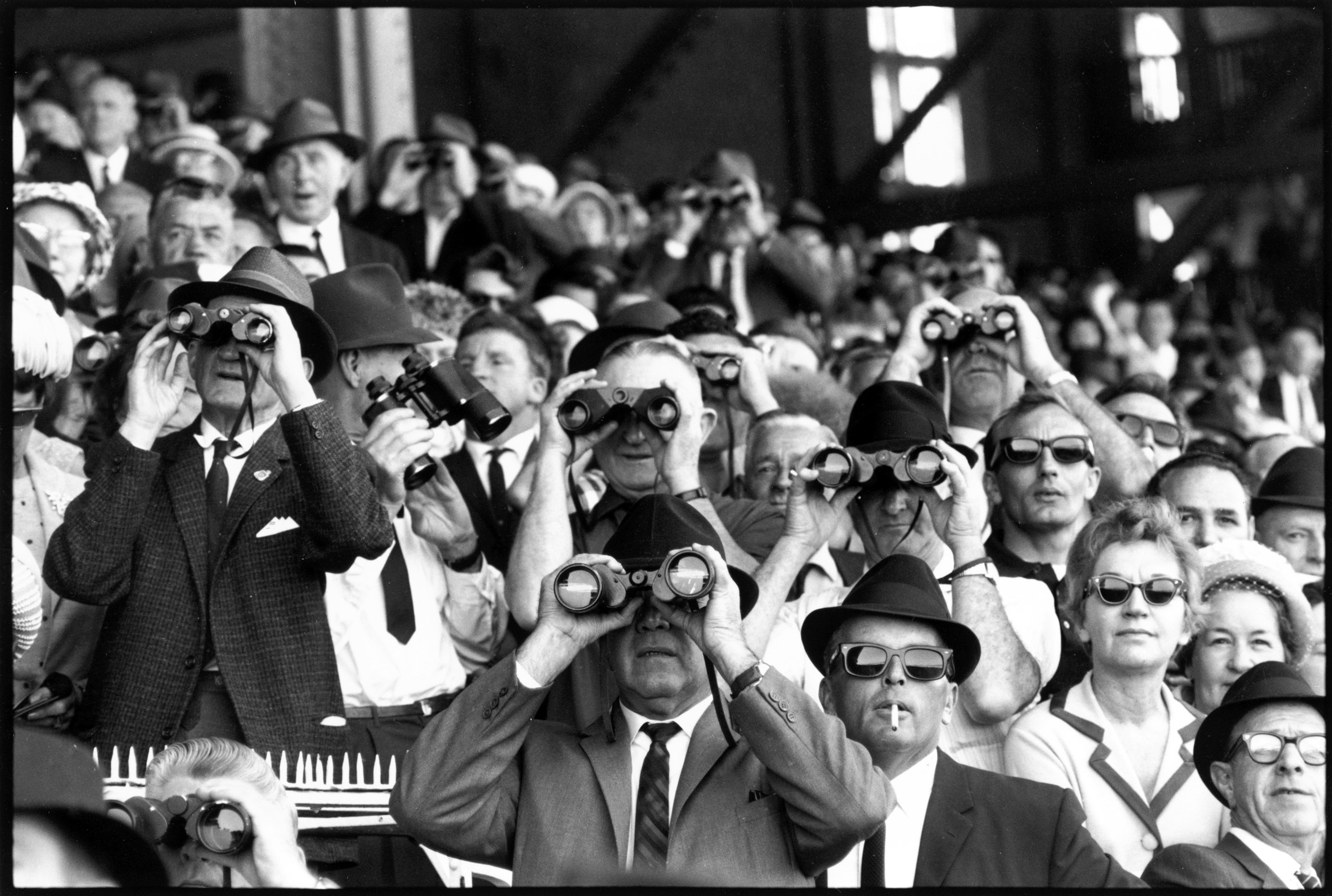 Negatives of spectators at Randwick racecourse photographed by David Mist