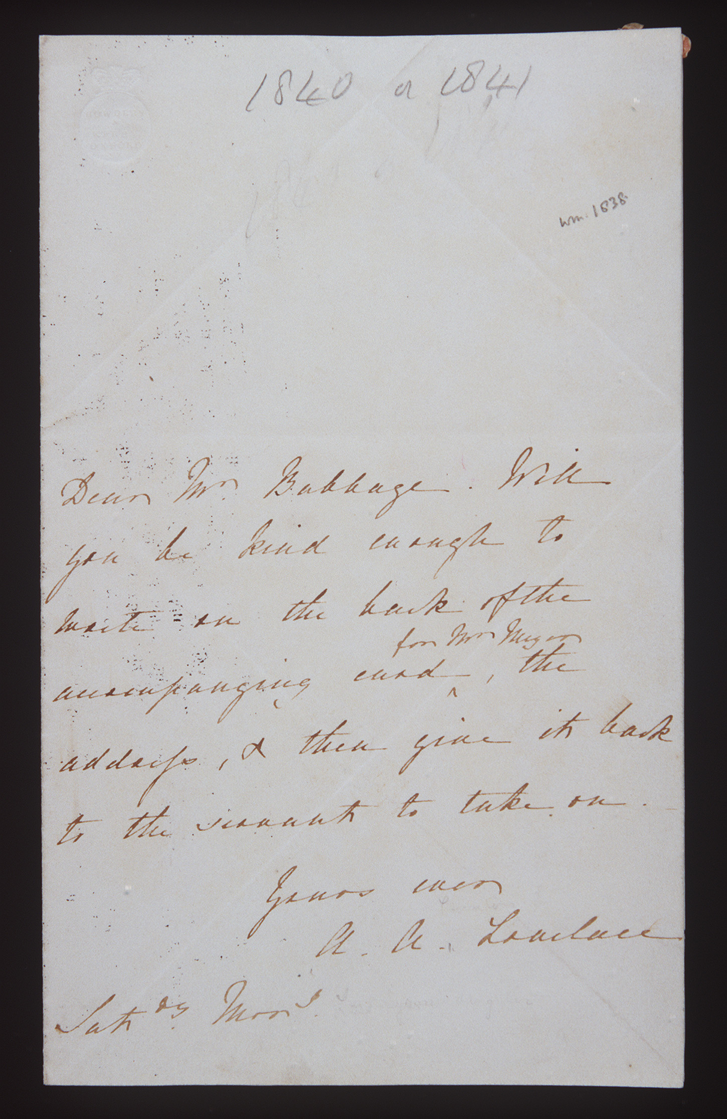 Letters from Ada Lovelace to Charles Babbage