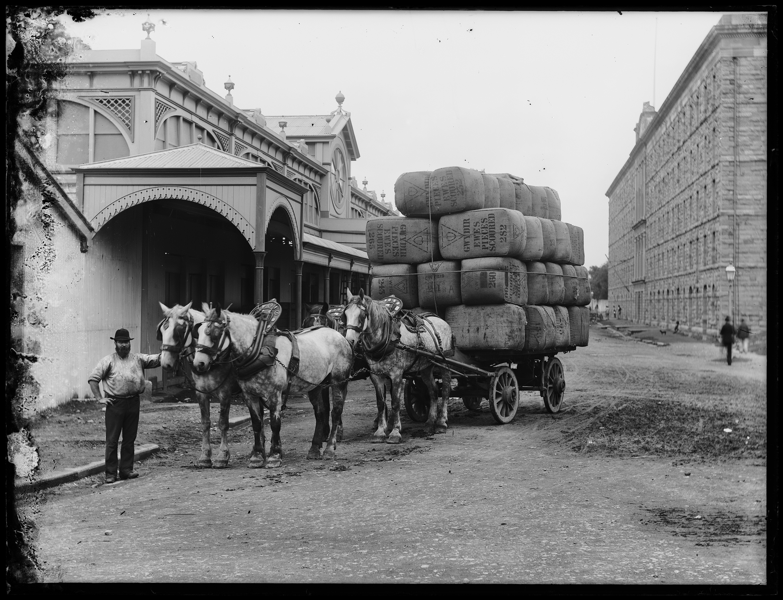 'Carting Wool Bales' glass plate negative from the Tyrrell collection