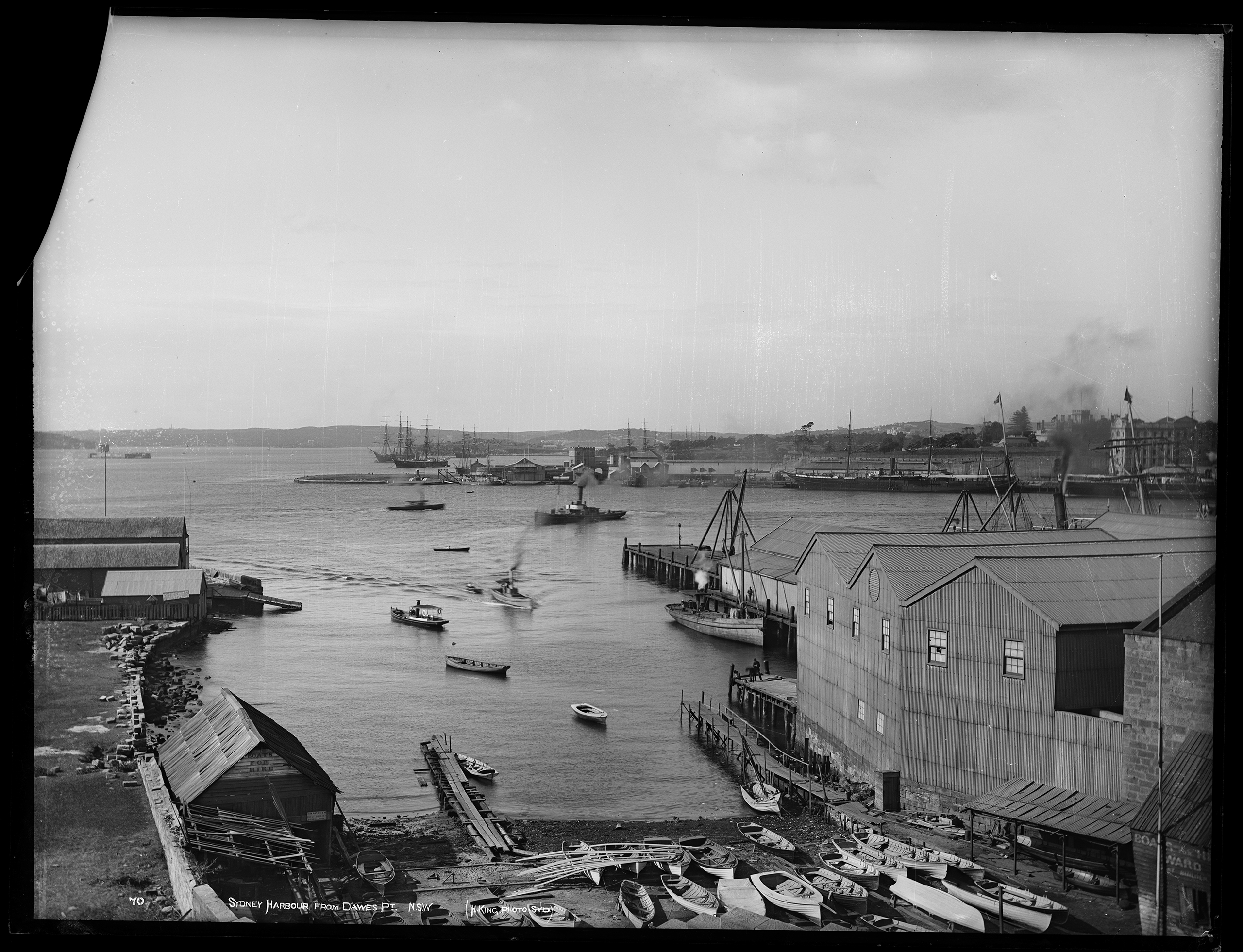 Glass plate negative of Campbells Cove, Fort Macquarie, Water Police base and Circular Quay, Sydney, 1883-1890