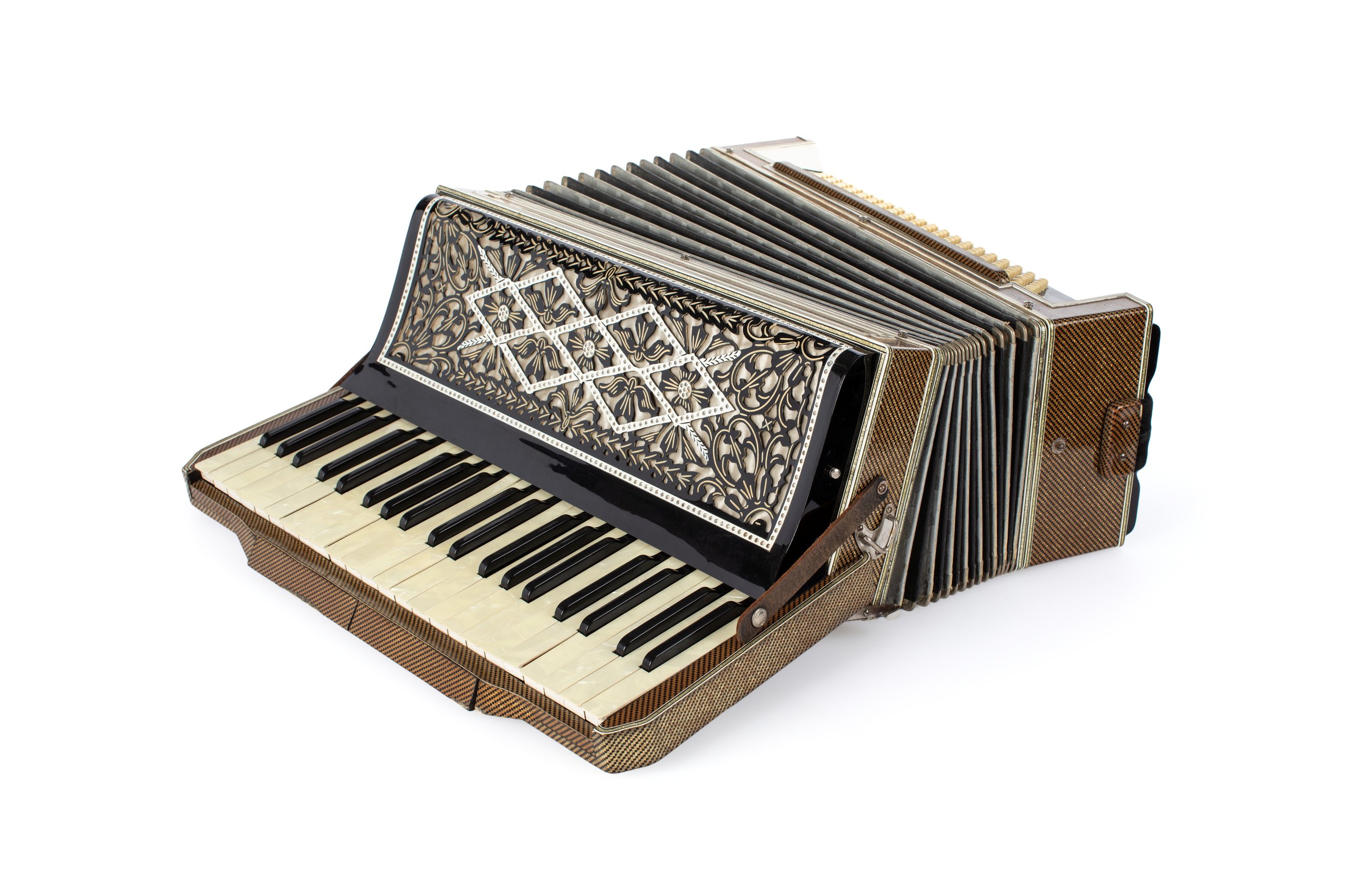 Piano accordion with case and strap made by Wurlitzer