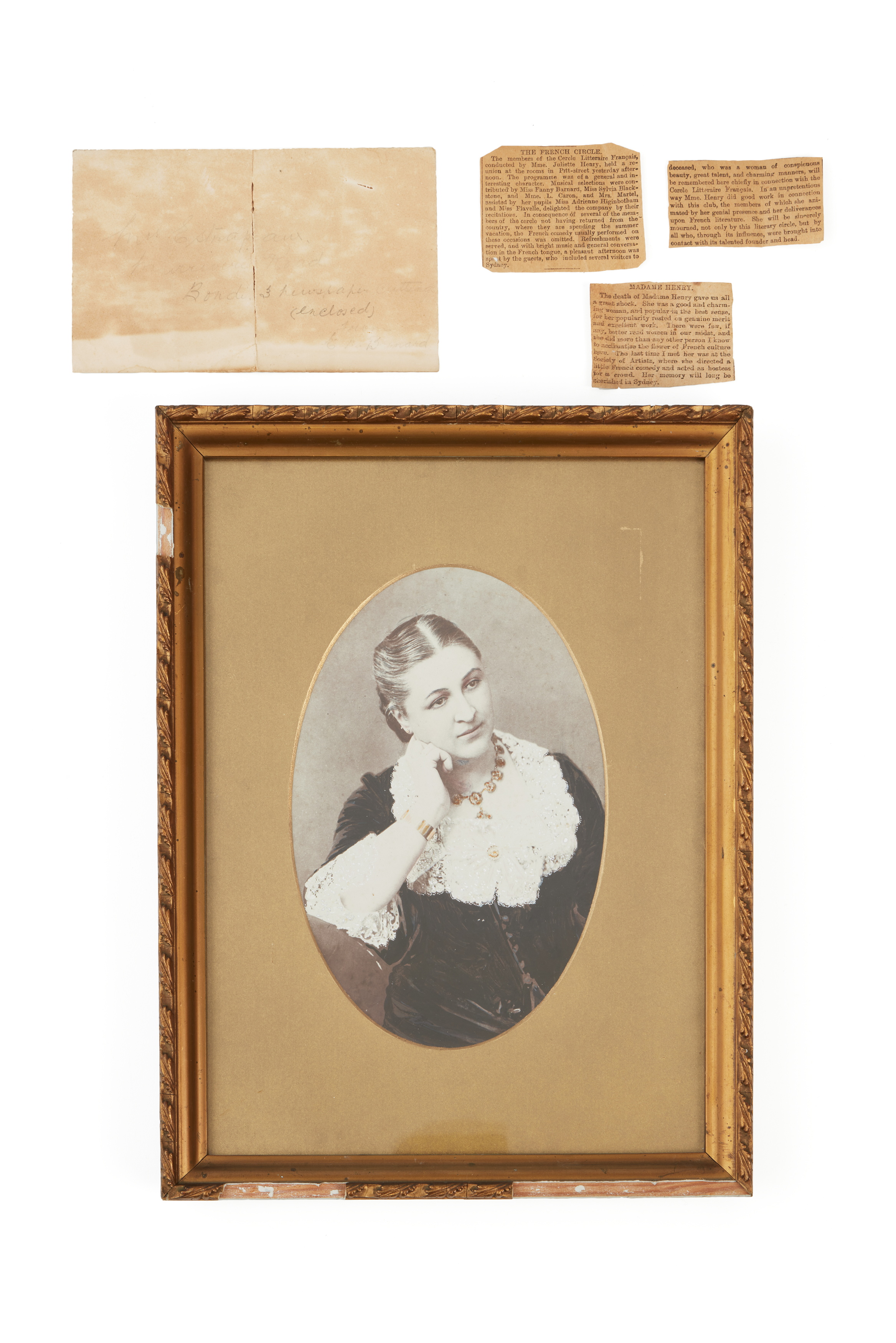Collection of photographic material and newspaper clippings relating to Juliette Henry