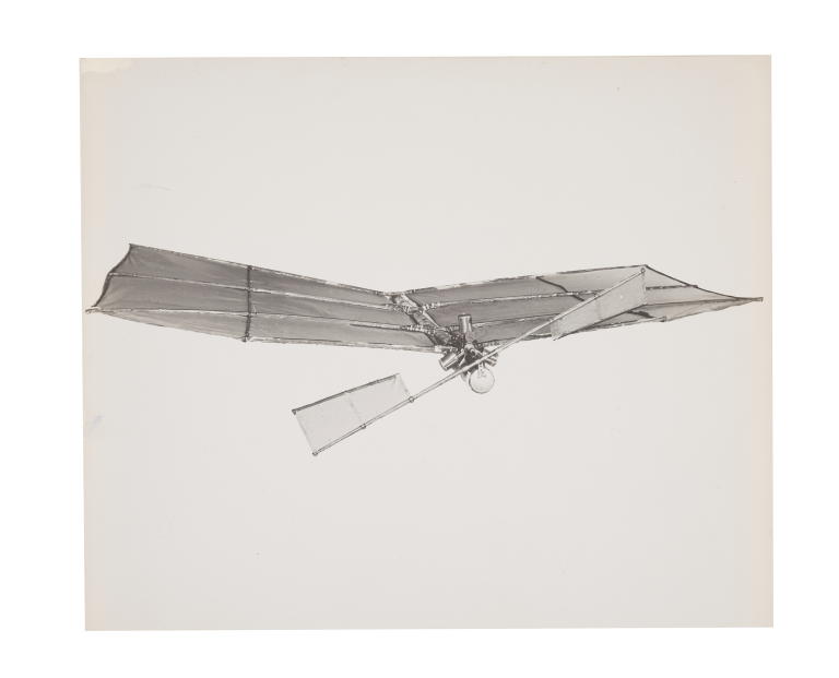 Photograph of Lawrence Hargrave's 3 cylinder radial compressed air propeller drive flying kite