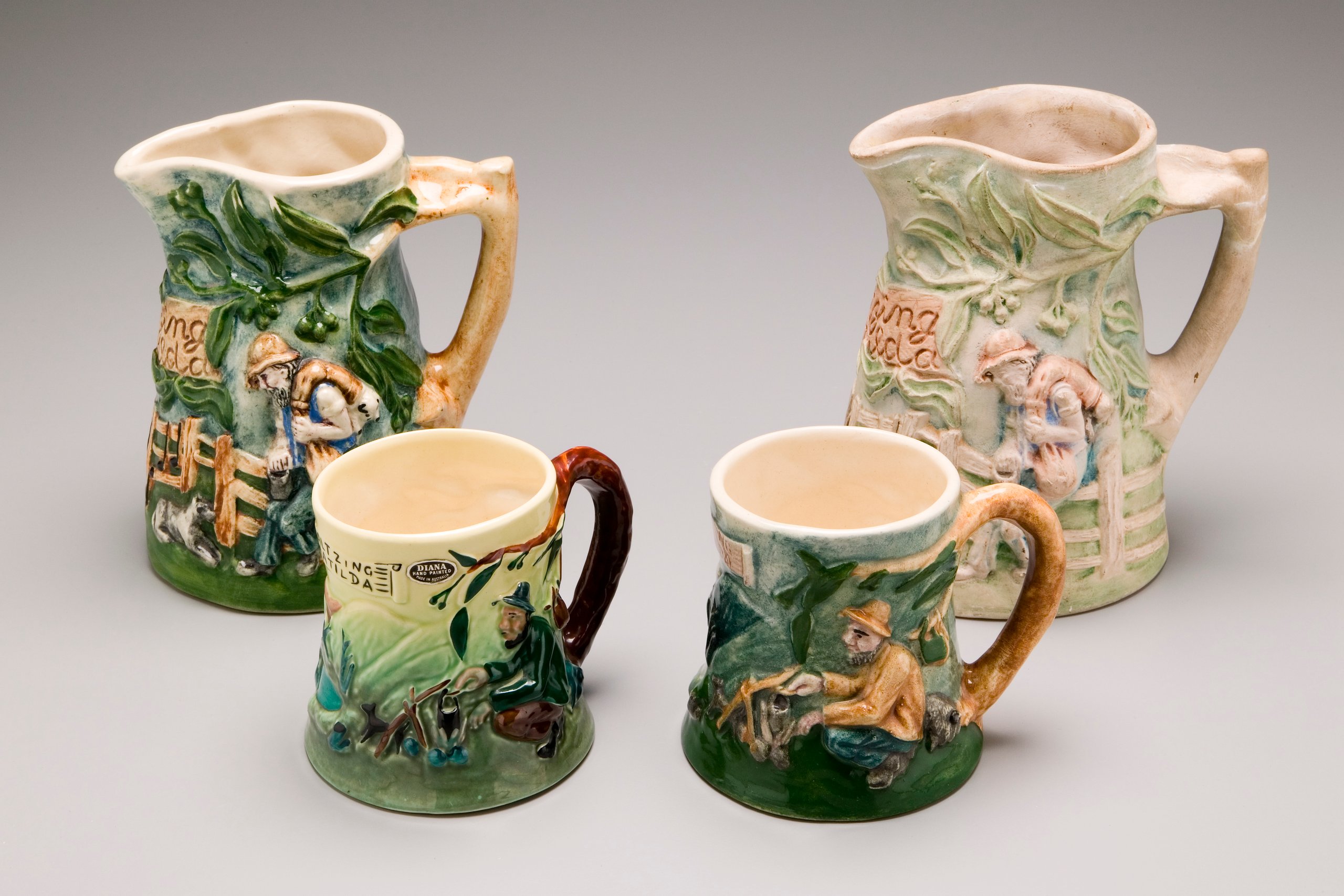 'Waltzing Matilda' musical mugs and jugs made by Diana Ware