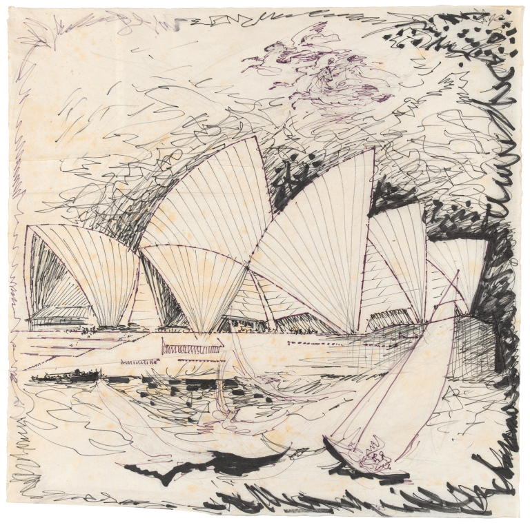 Design drawing for scarf 'Opera House' by Douglas Annand